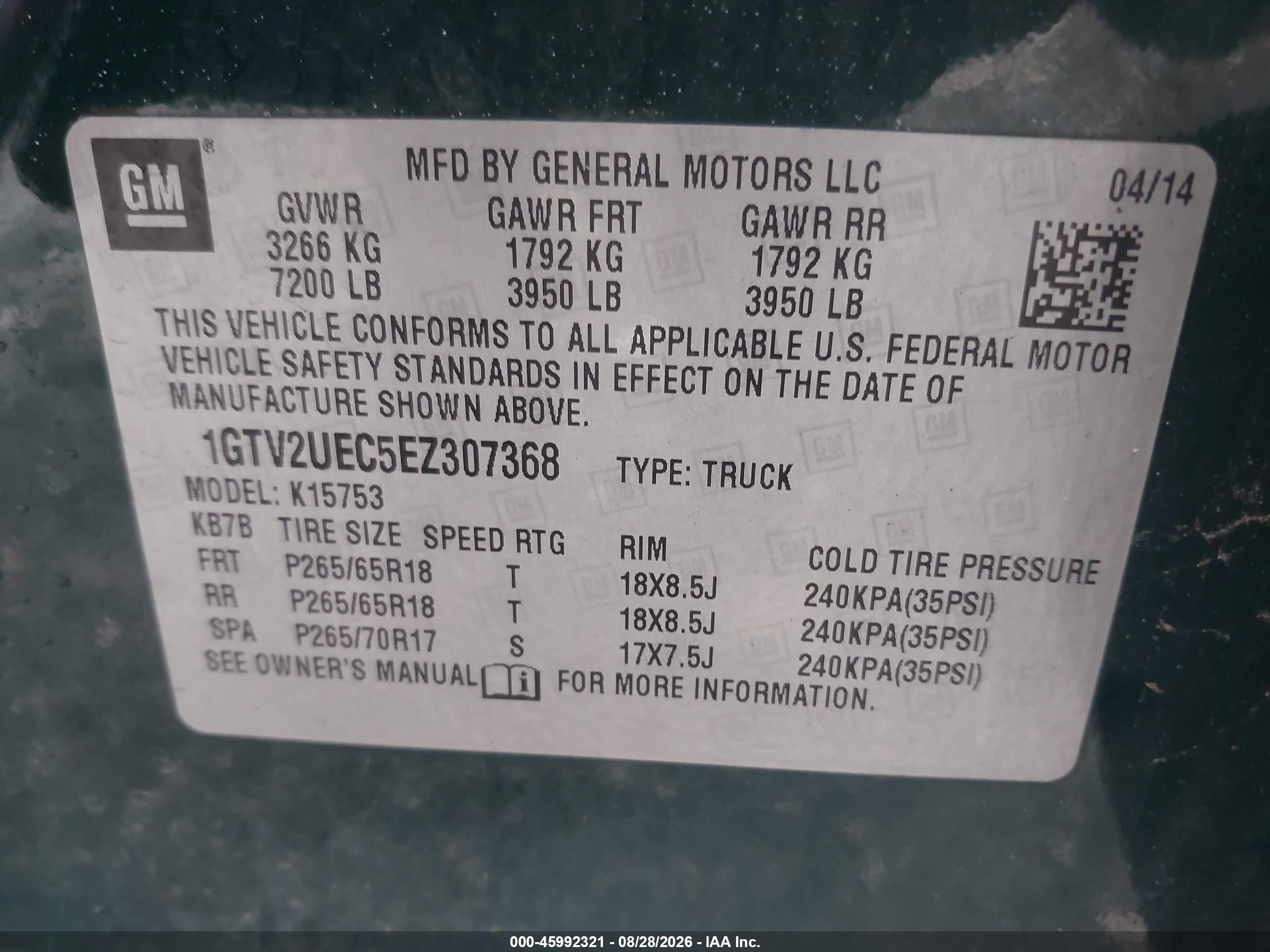 2014 Gmc Sierra 1500 Sle Green vin: 1GTV2UEC5EZ307368