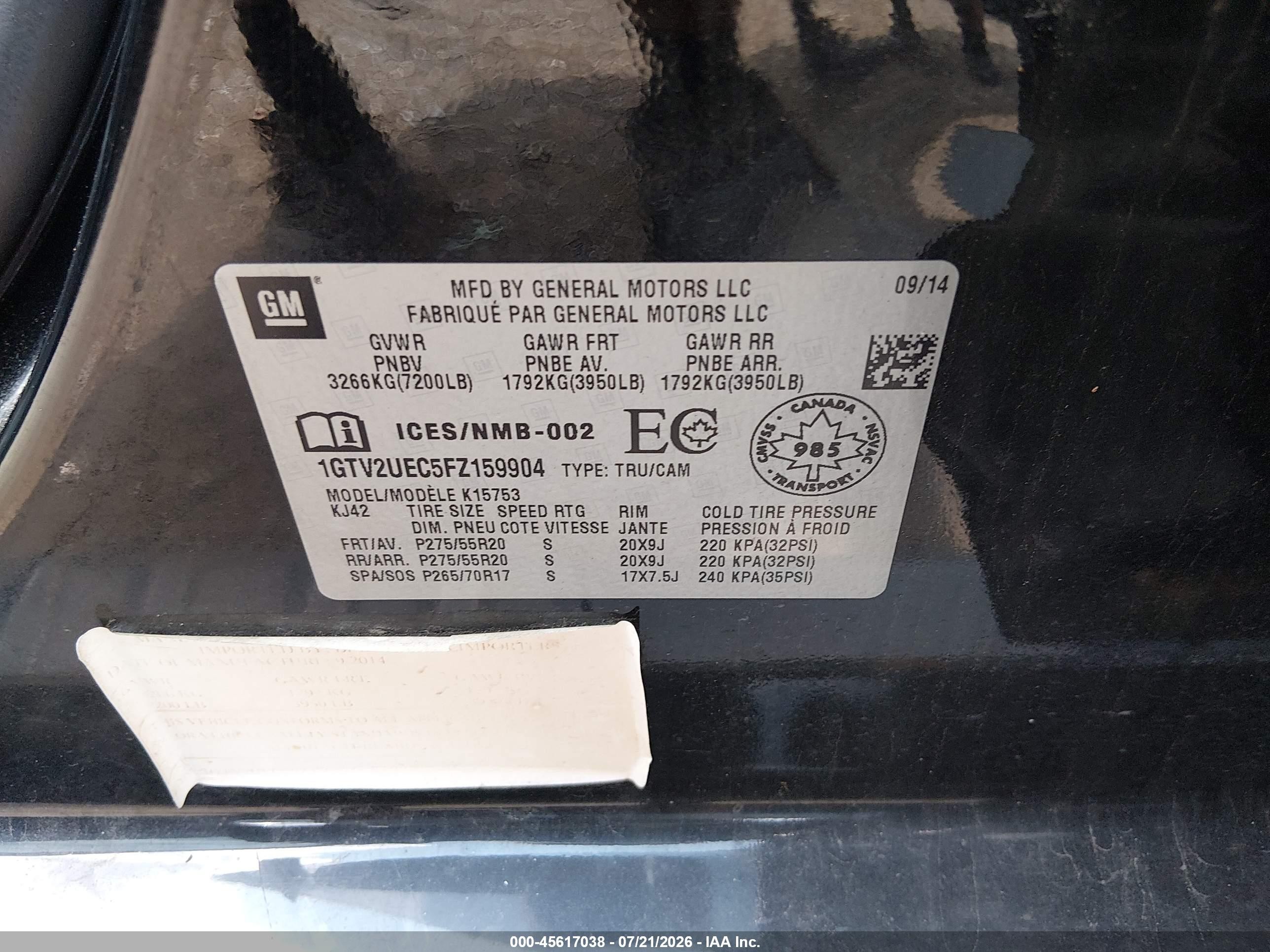 2015 Gmc Sierra 1500 Sle Black vin: 1GTV2UEC5FZ159904