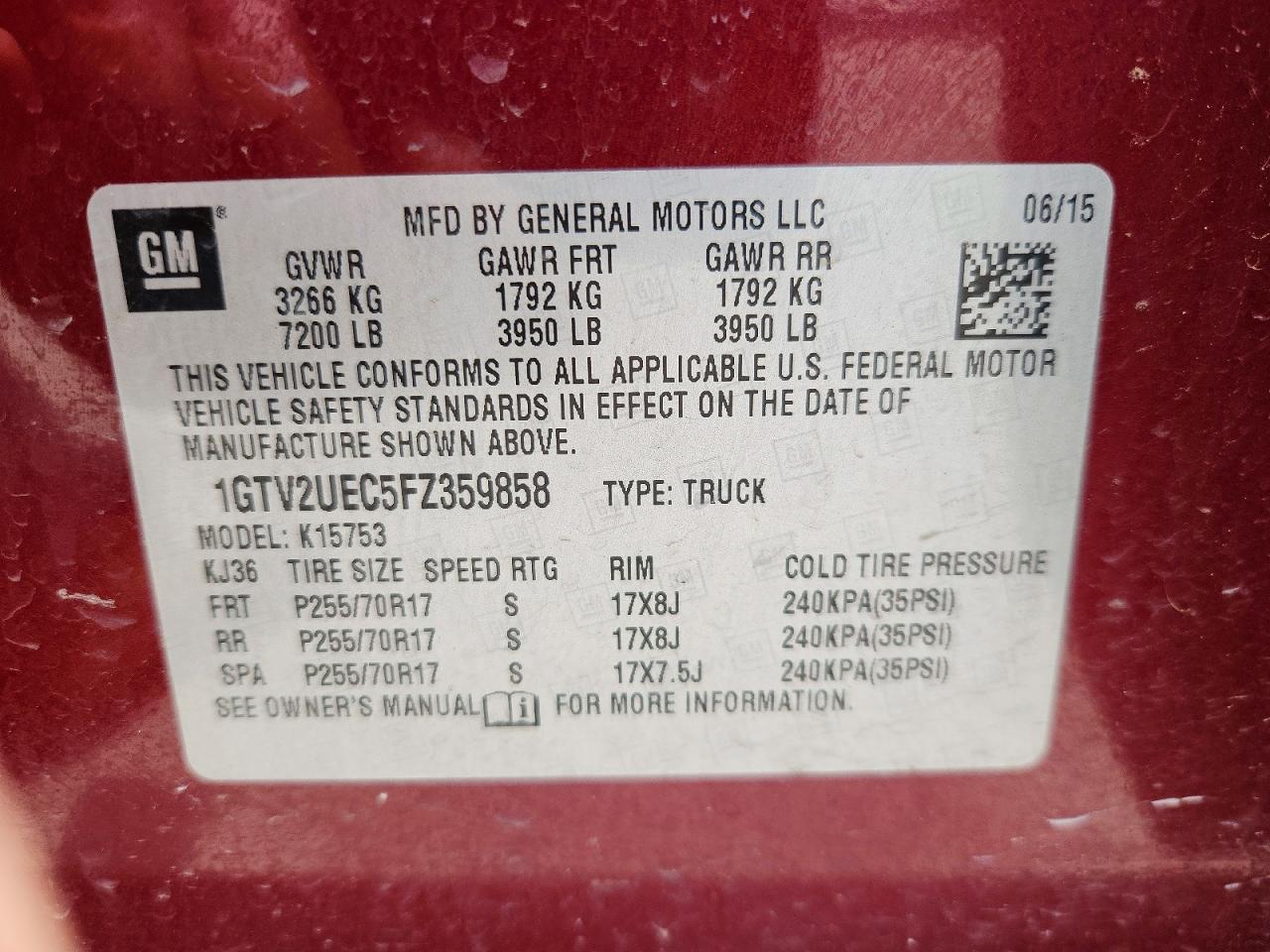 2015 Gmc Sierra K1500 Sle Red vin: 1GTV2UEC5FZ359858