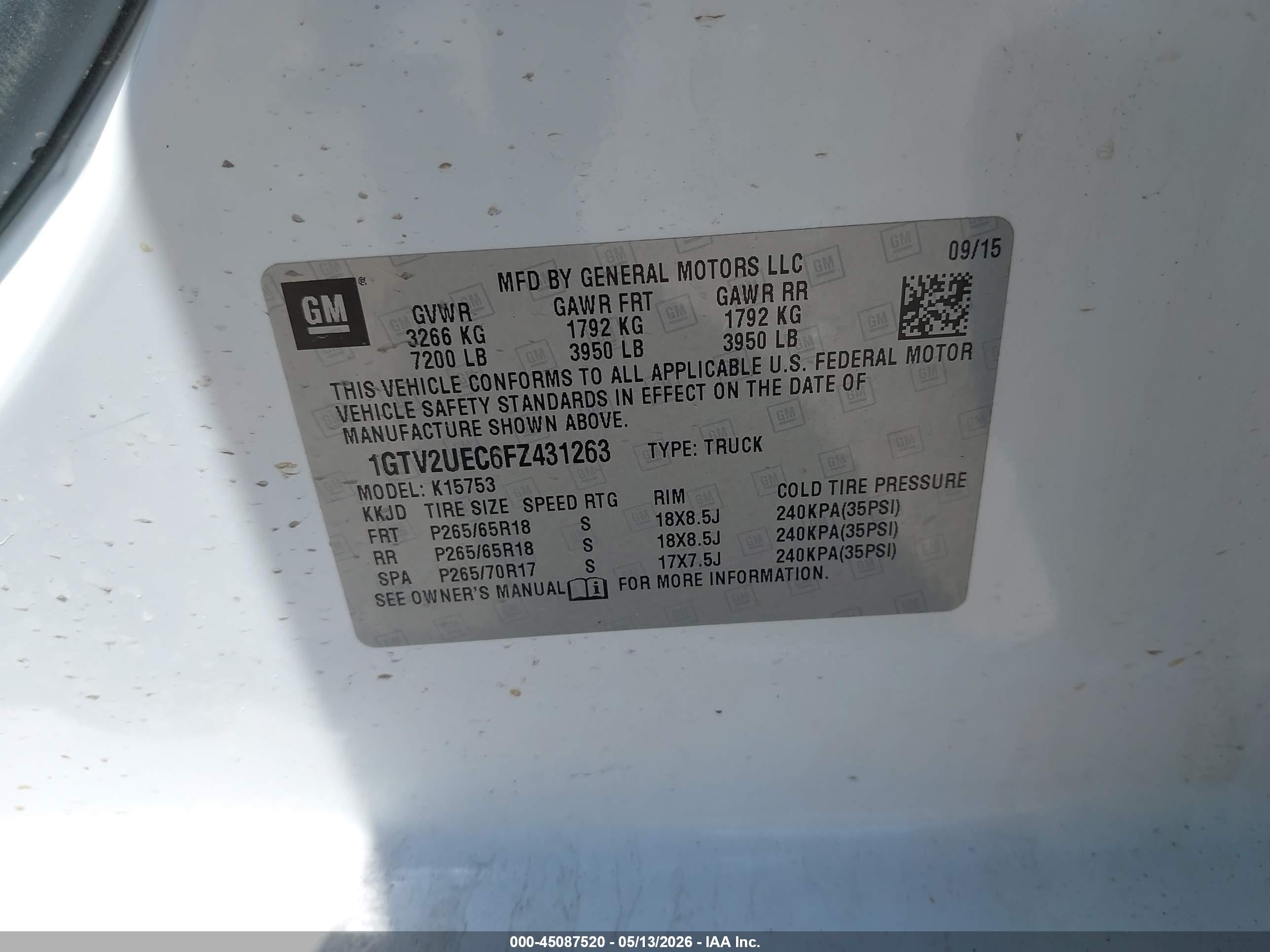 2015 Gmc Sierra 1500 Sle Белый vin: 1GTV2UEC6FZ431263