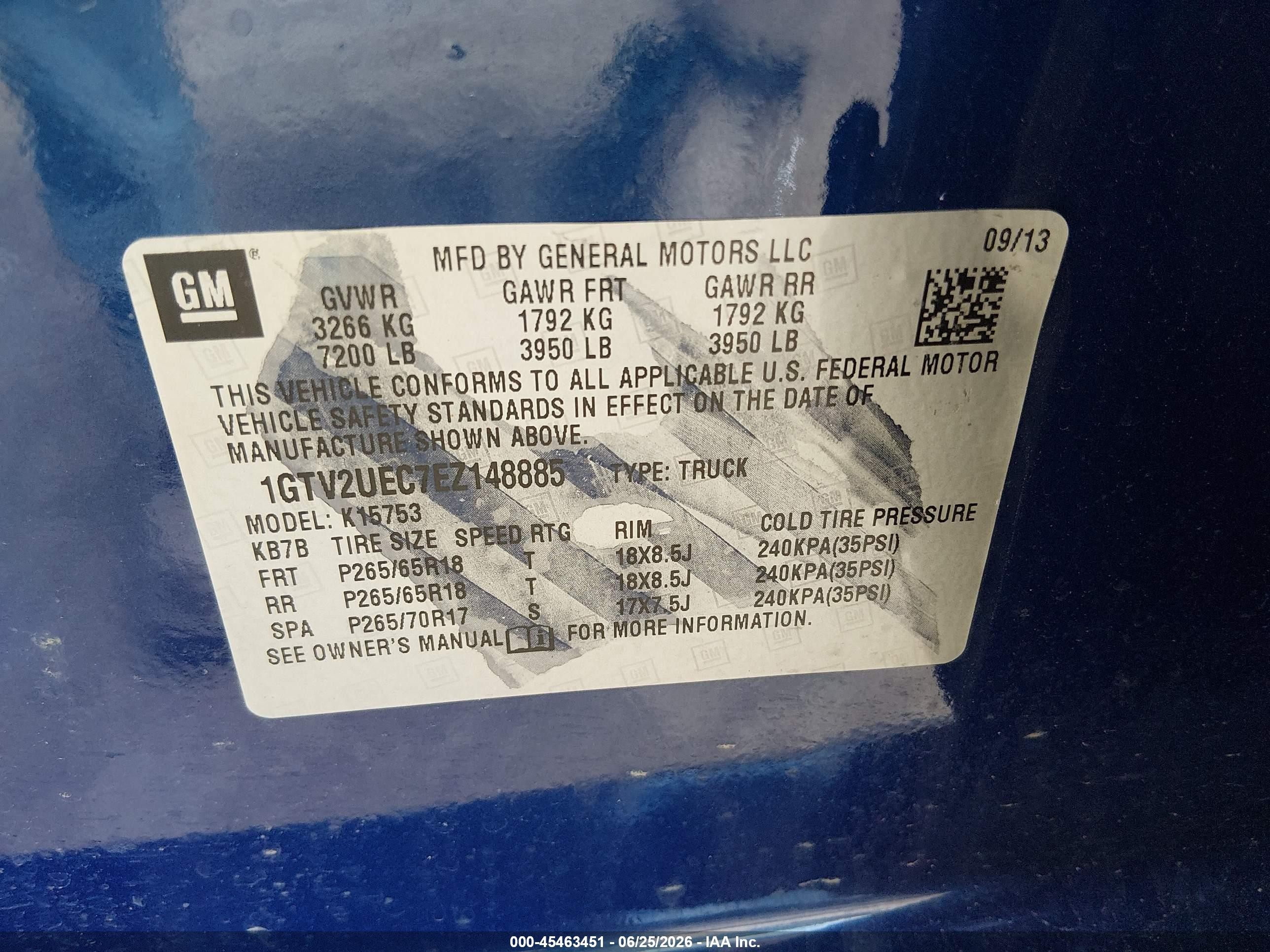 2014 Gmc Sierra 1500 Sle Blue vin: 1GTV2UEC7EZ148885