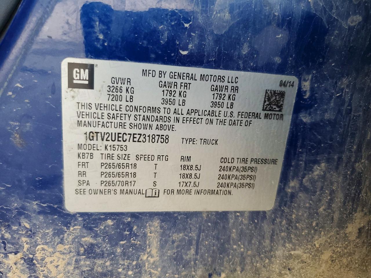 2014 Gmc Sierra K1500 Sle Blue vin: 1GTV2UEC7EZ318758