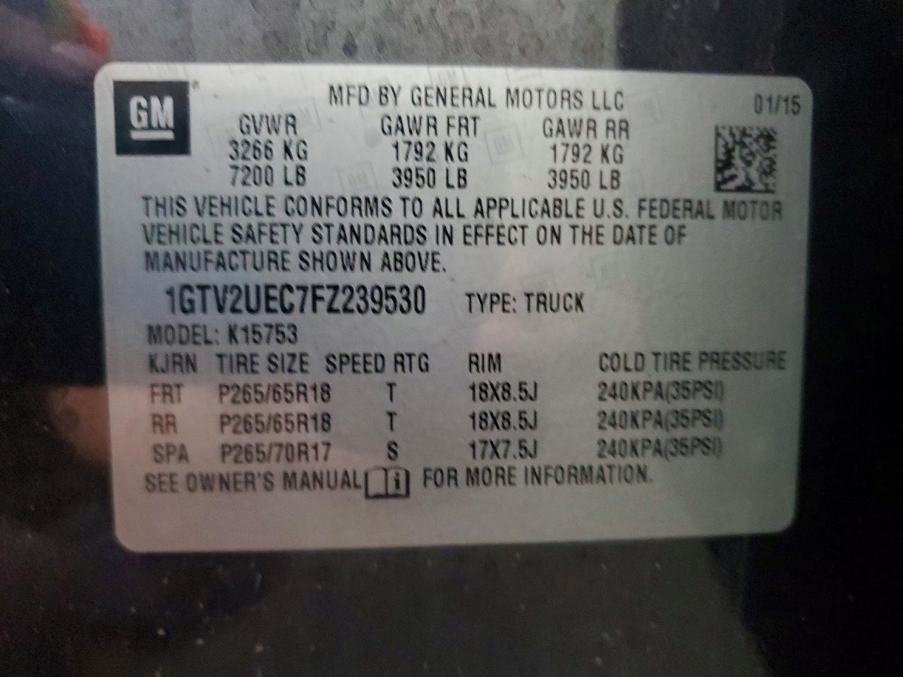 2015 Gmc Sierra K1500 Sle Gray vin: 1GTV2UEC7FZ239530