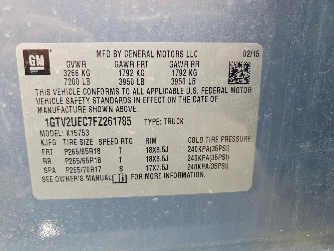 2015 Gmc Sierra K1500 Sle Blue vin: 1GTV2UEC7FZ261785