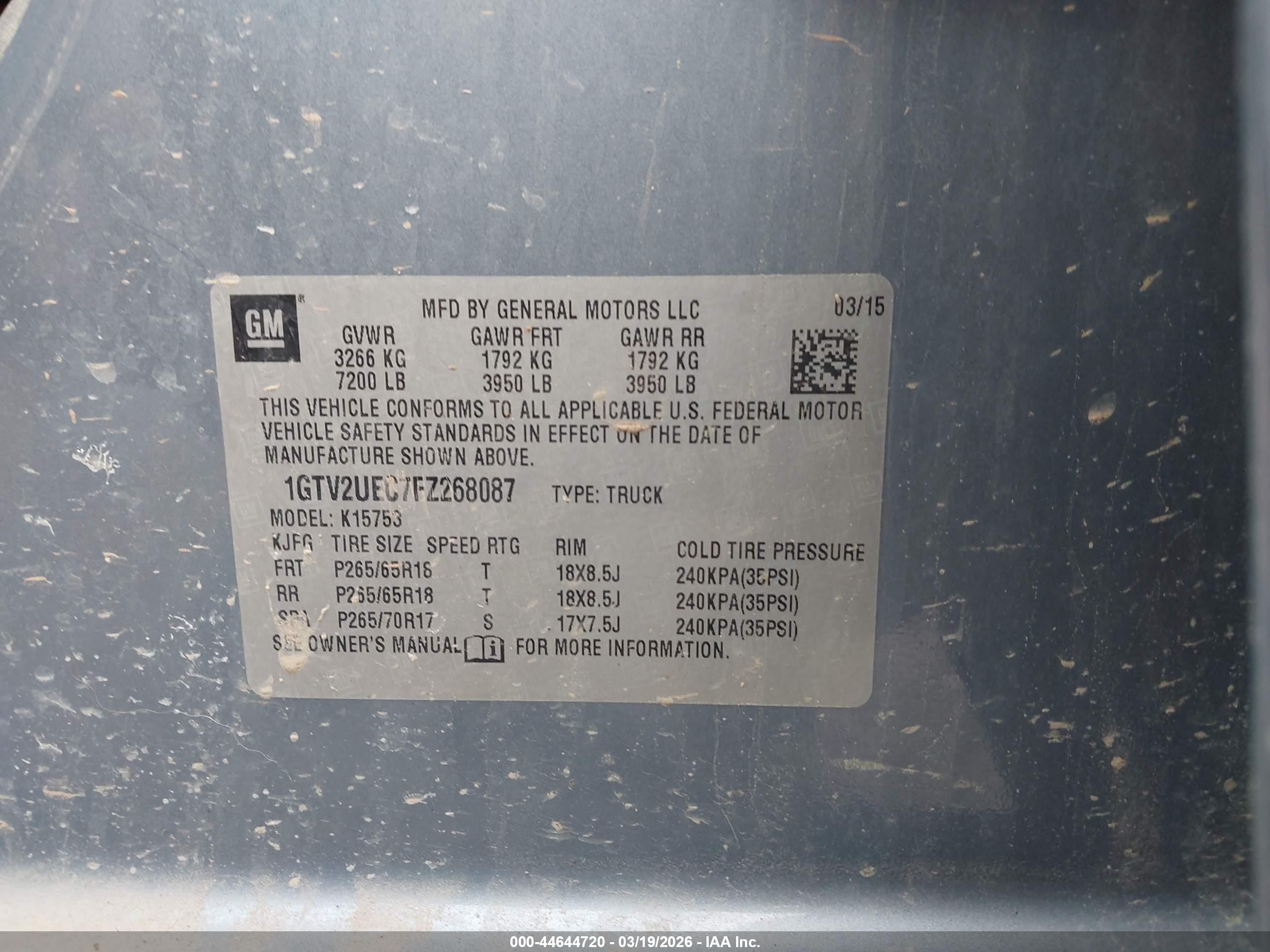 2015 Gmc Sierra 1500 Sle Blue vin: 1GTV2UEC7FZ268087