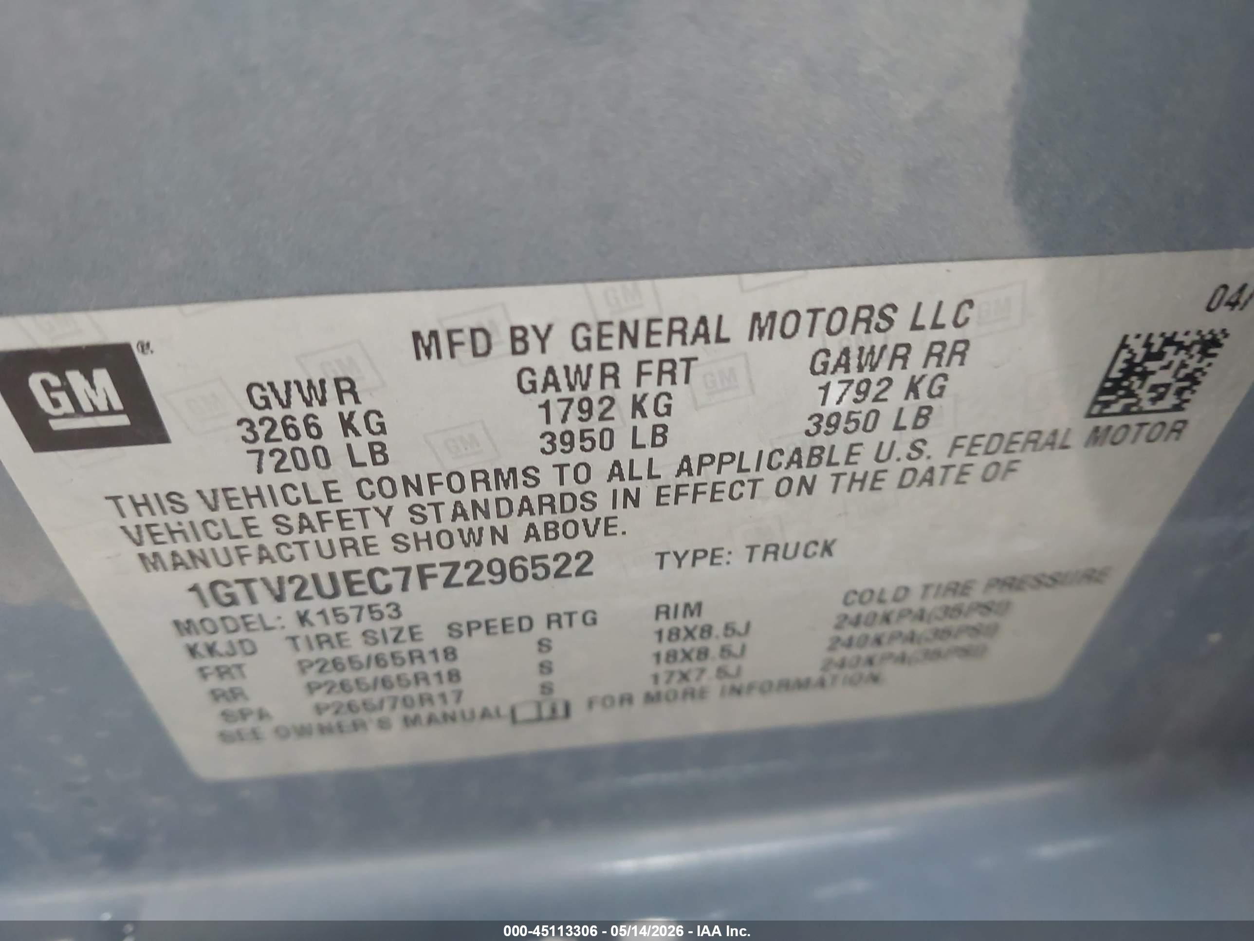 2015 Gmc Sierra 1500 Sle Light Blue vin: 1GTV2UEC7FZ296522