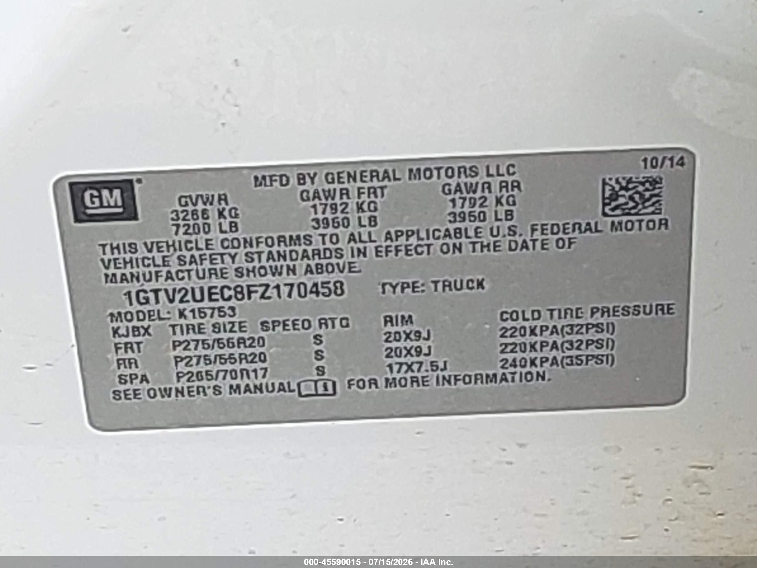 2015 Gmc Sierra 1500 Sle White vin: 1GTV2UEC8FZ170458