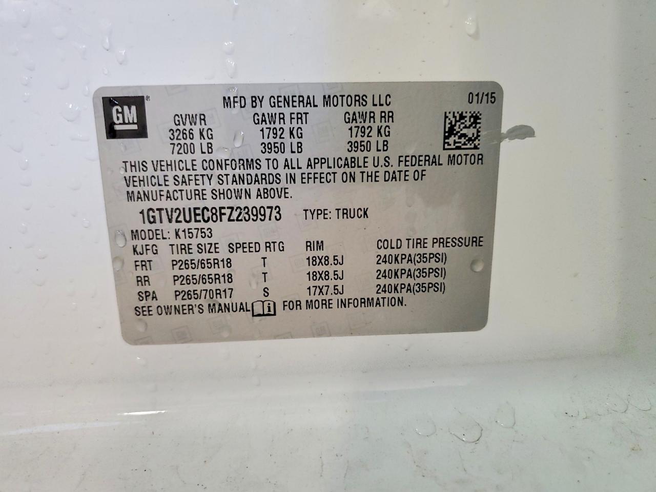 2015 Gmc Sierra K1500 Sle White vin: 1GTV2UEC8FZ239973