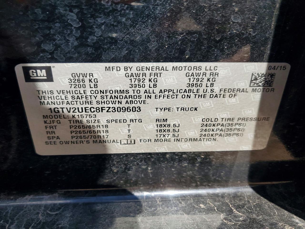 2015 Gmc Sierra K1500 Sle Black vin: 1GTV2UEC8FZ309603