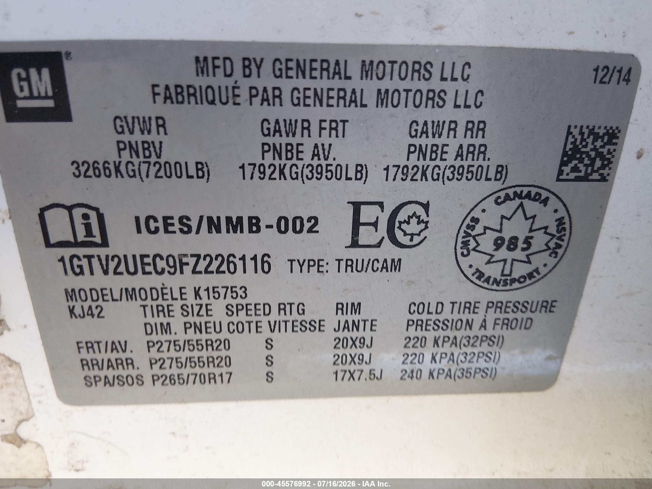 2015 Gmc Sierra 1500 Sle White vin: 1GTV2UEC9FZ226116