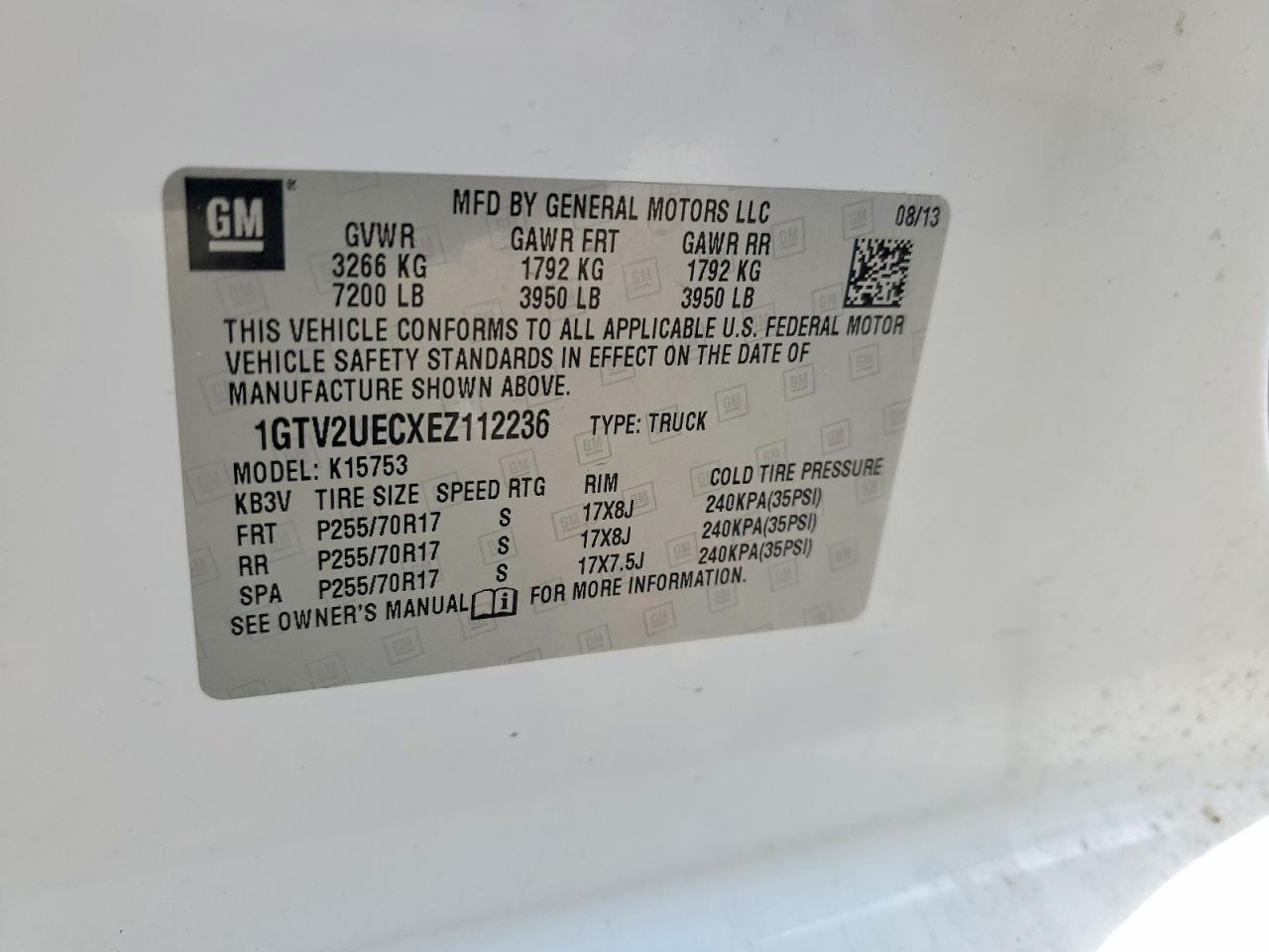 2014 Gmc Sierra K1500 Sle White vin: 1GTV2UECXEZ112236