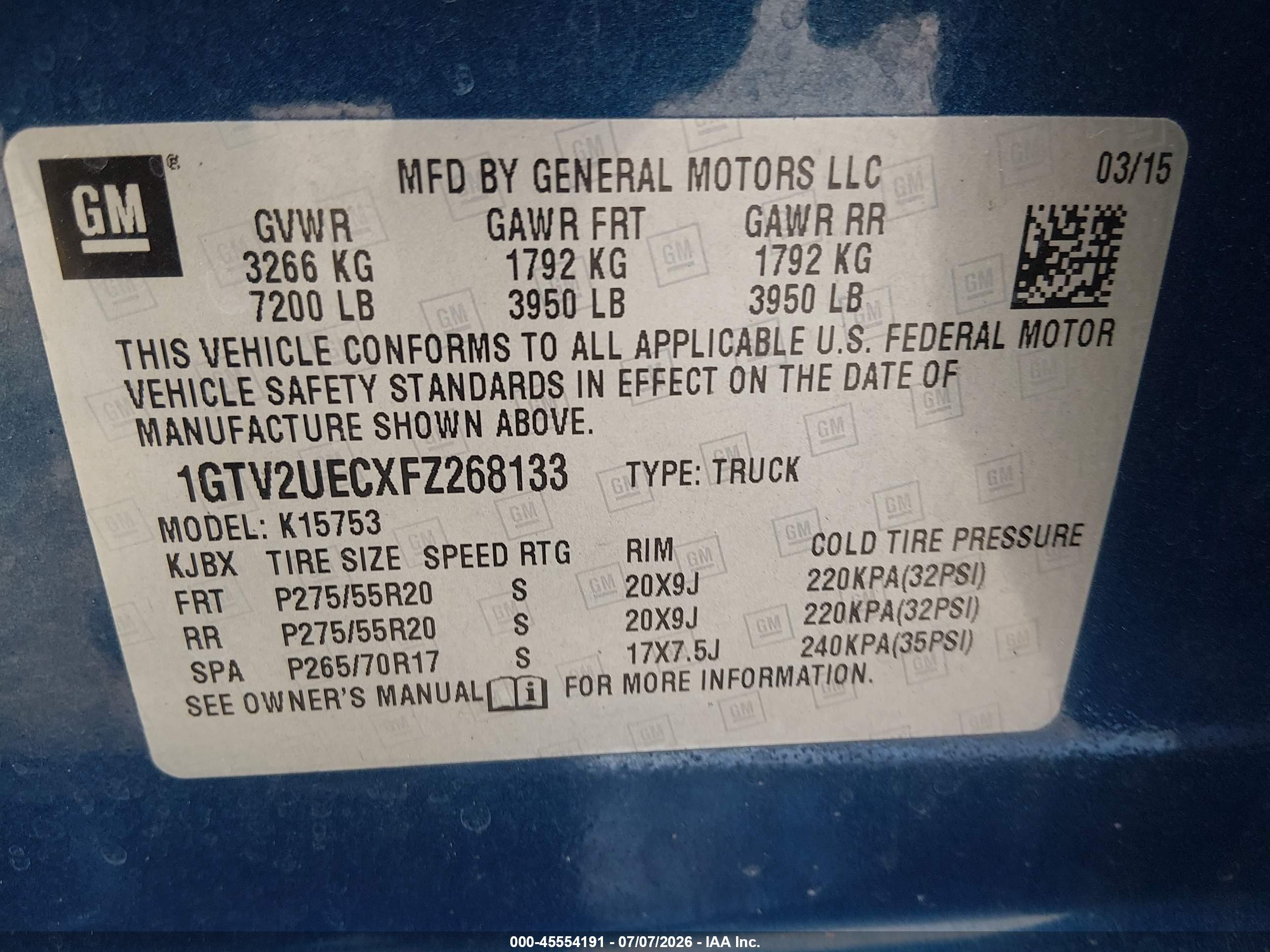 2015 Gmc Sierra 1500 Sle Blue vin: 1GTV2UECXFZ268133