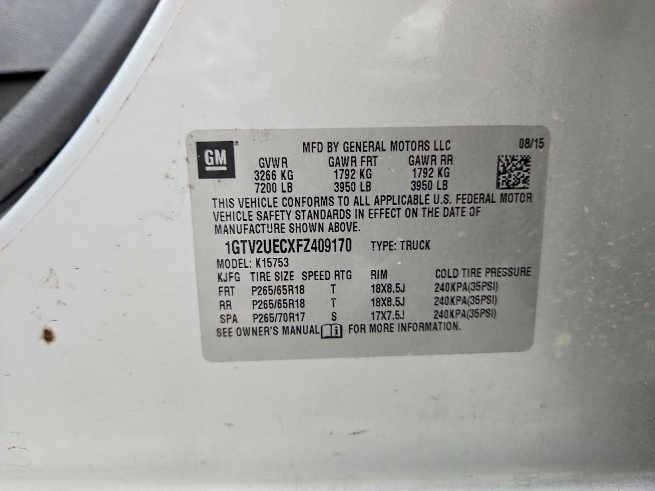 2015 Gmc Sierra K1500 Sle Silver vin: 1GTV2UECXFZ409170
