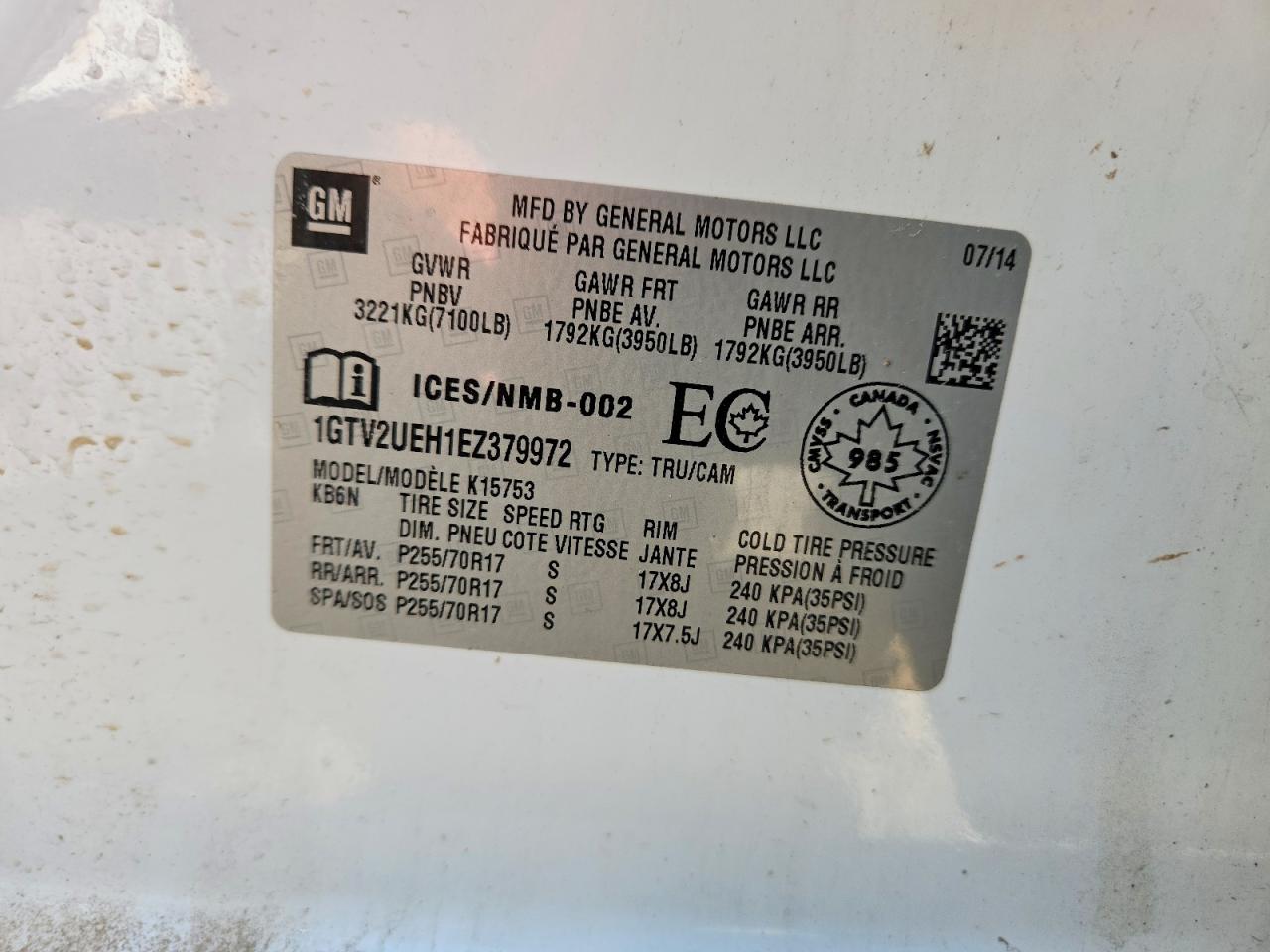 2014 Gmc Sierra K1500 Sle White vin: 1GTV2UEH1EZ379972