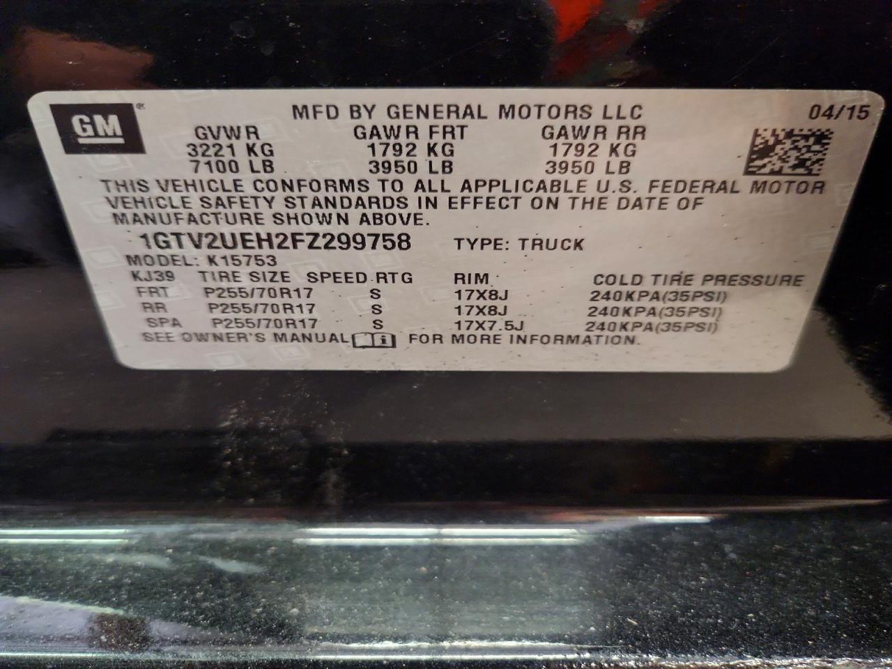 2015 Gmc Sierra K1500 Sle Black vin: 1GTV2UEH2FZ299758