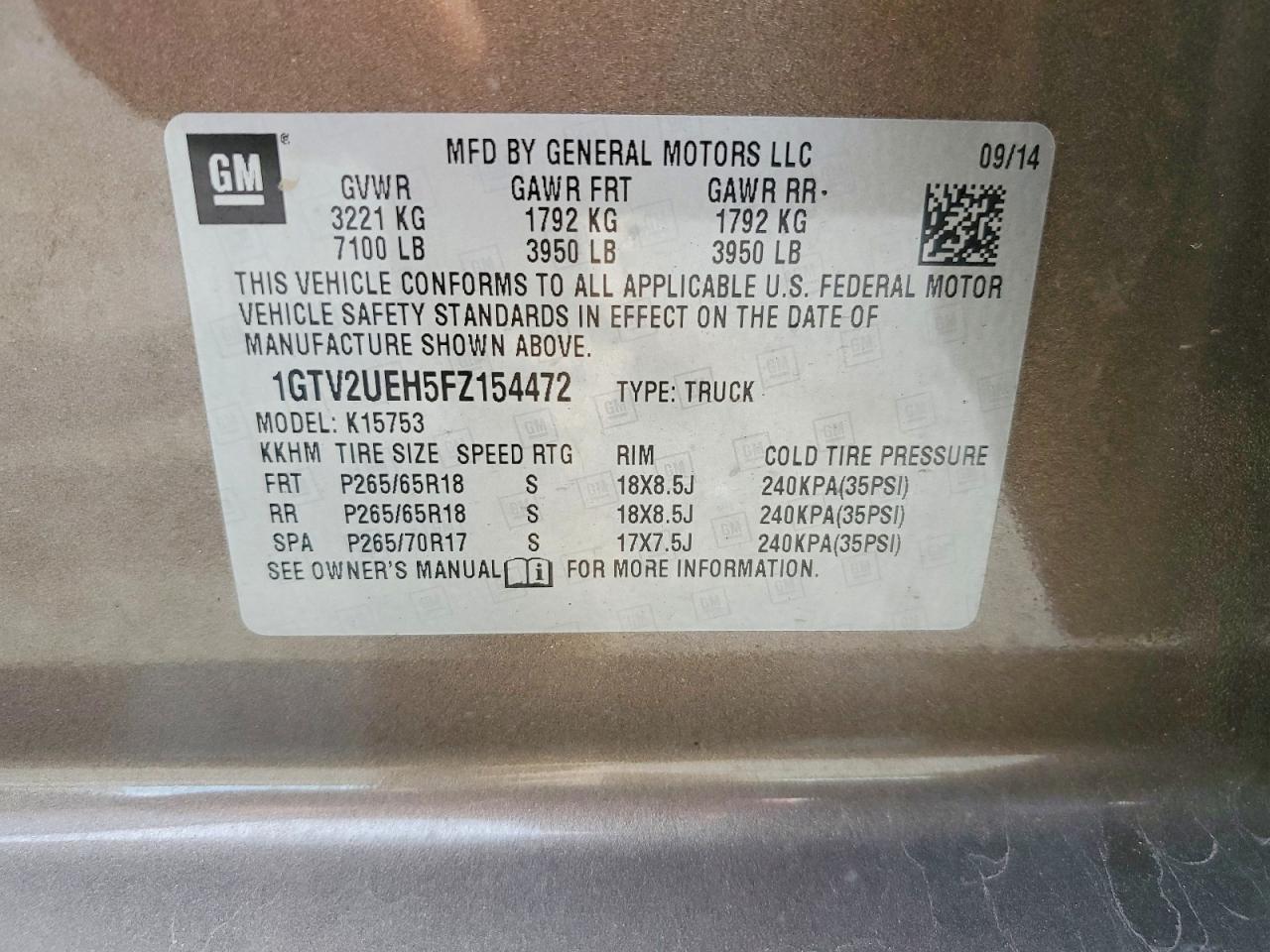 2015 Gmc Sierra K1500 Sle Green vin: 1GTV2UEH5FZ154472