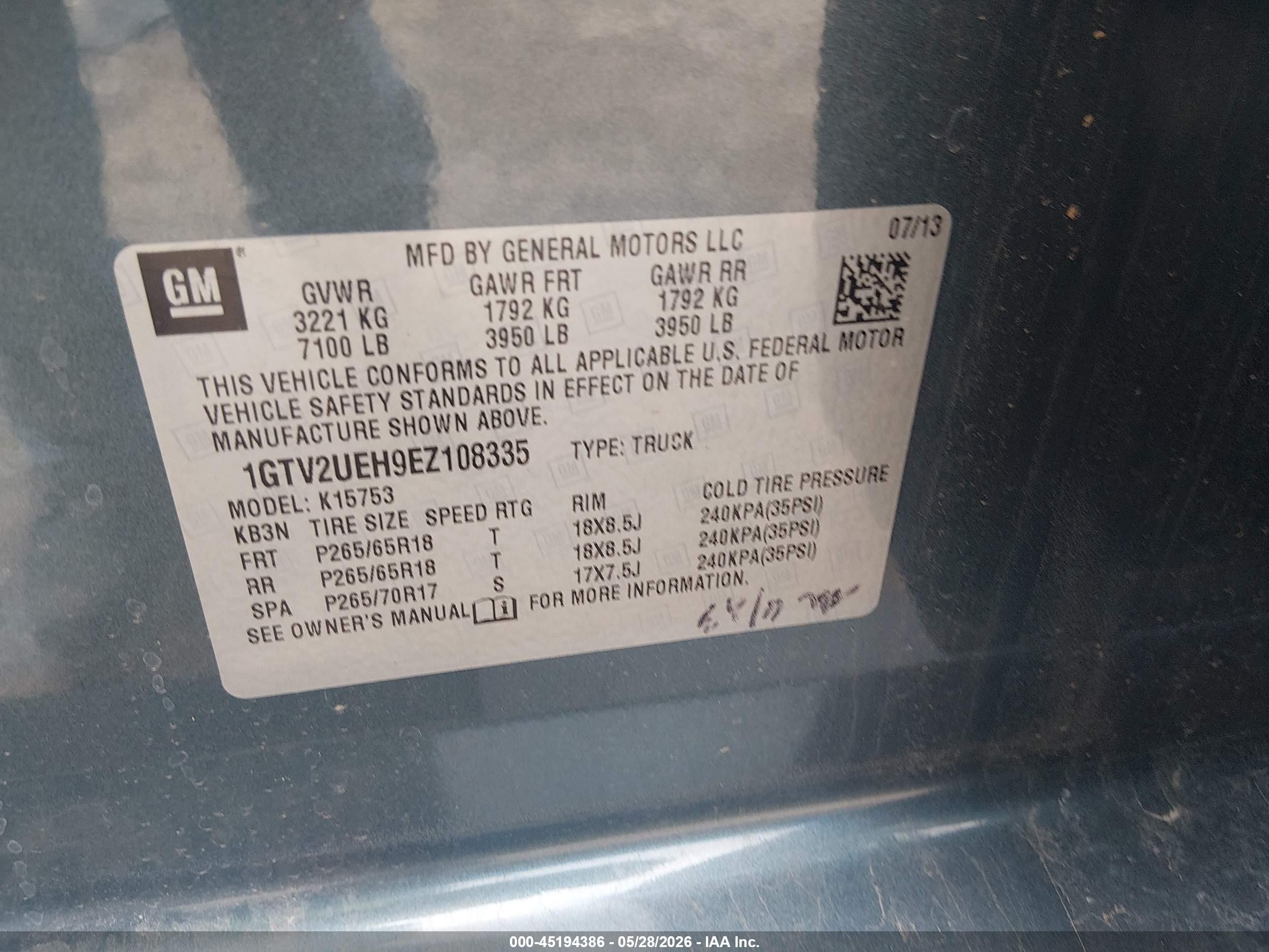 2014 Gmc Sierra 1500 Sle Blue vin: 1GTV2UEH9EZ108335