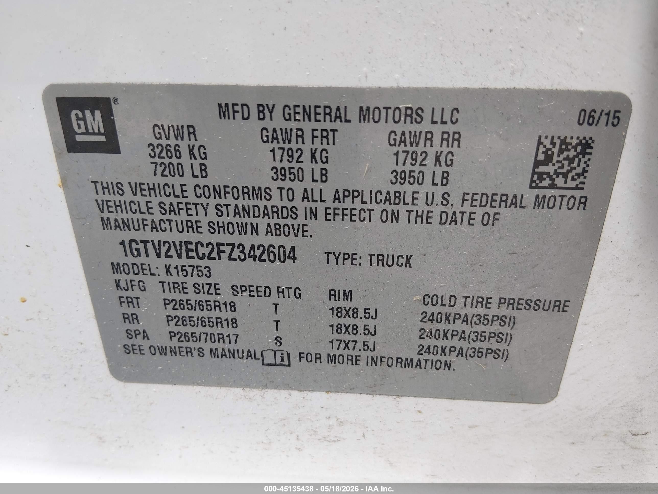 2015 Gmc Sierra 1500 Slt White vin: 1GTV2VEC2FZ342604
