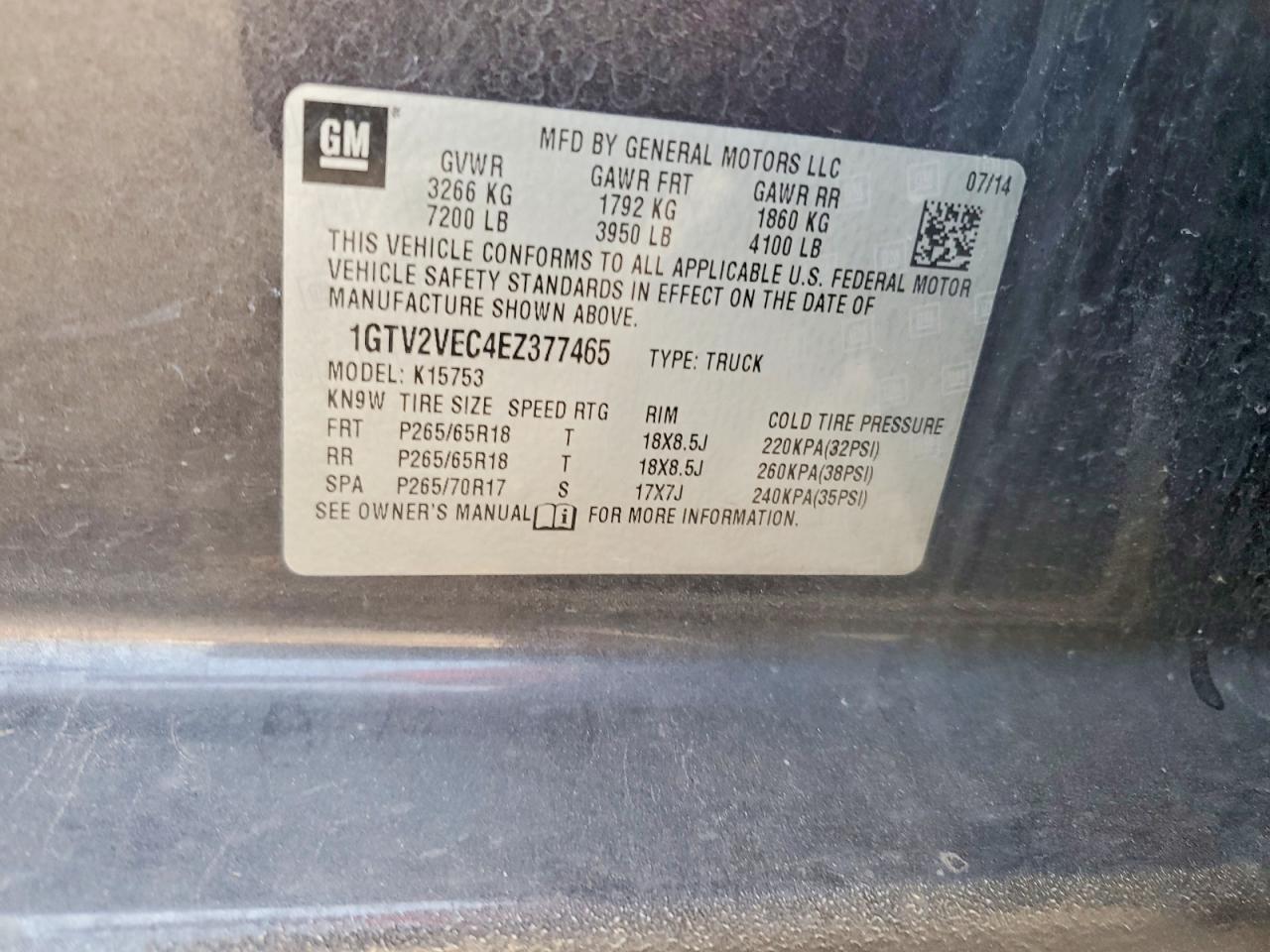 2014 Gmc Sierra K1500 Slt Gray vin: 1GTV2VEC4EZ377465