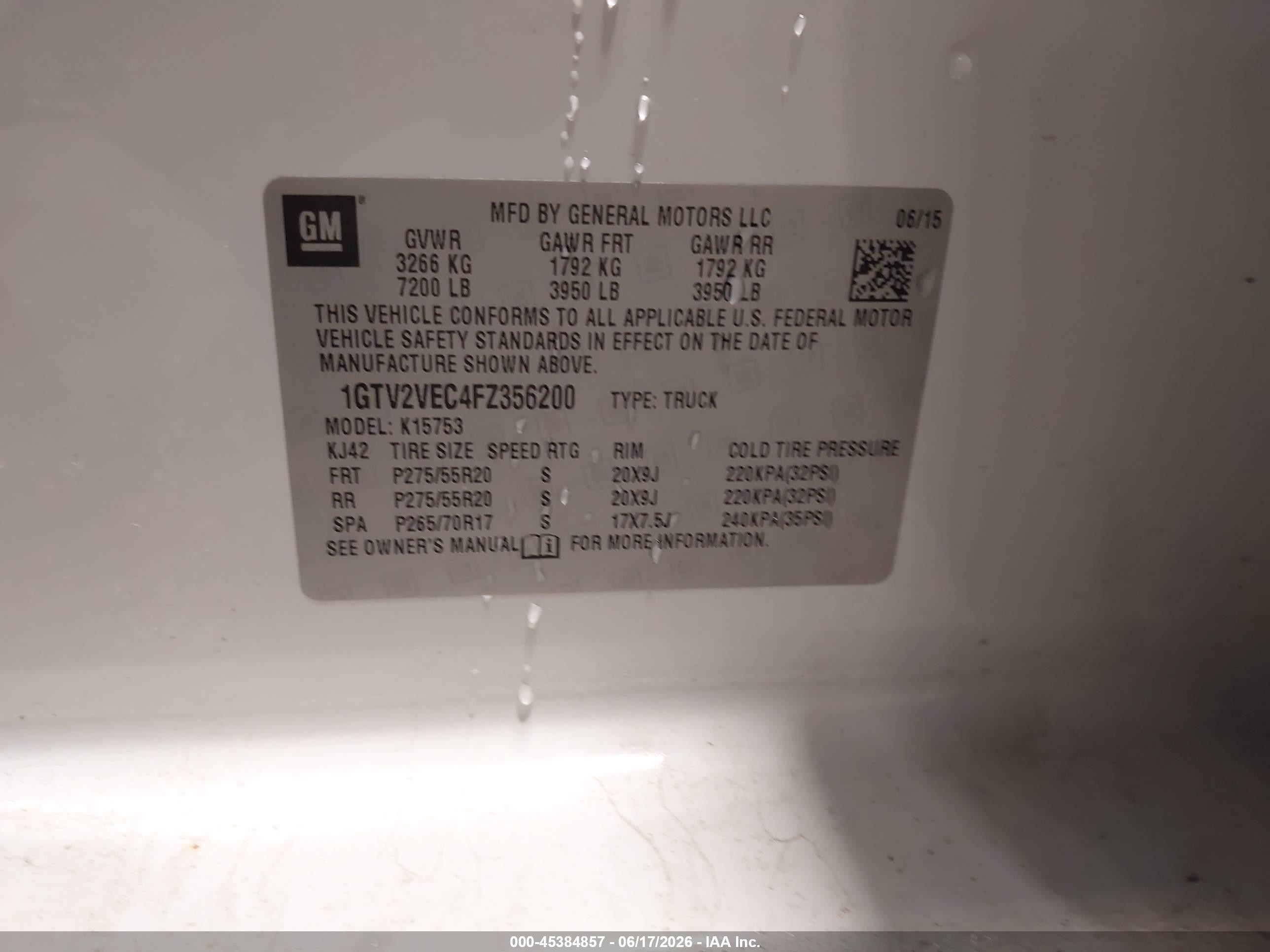 2015 Gmc Sierra 1500 Slt White vin: 1GTV2VEC4FZ356200