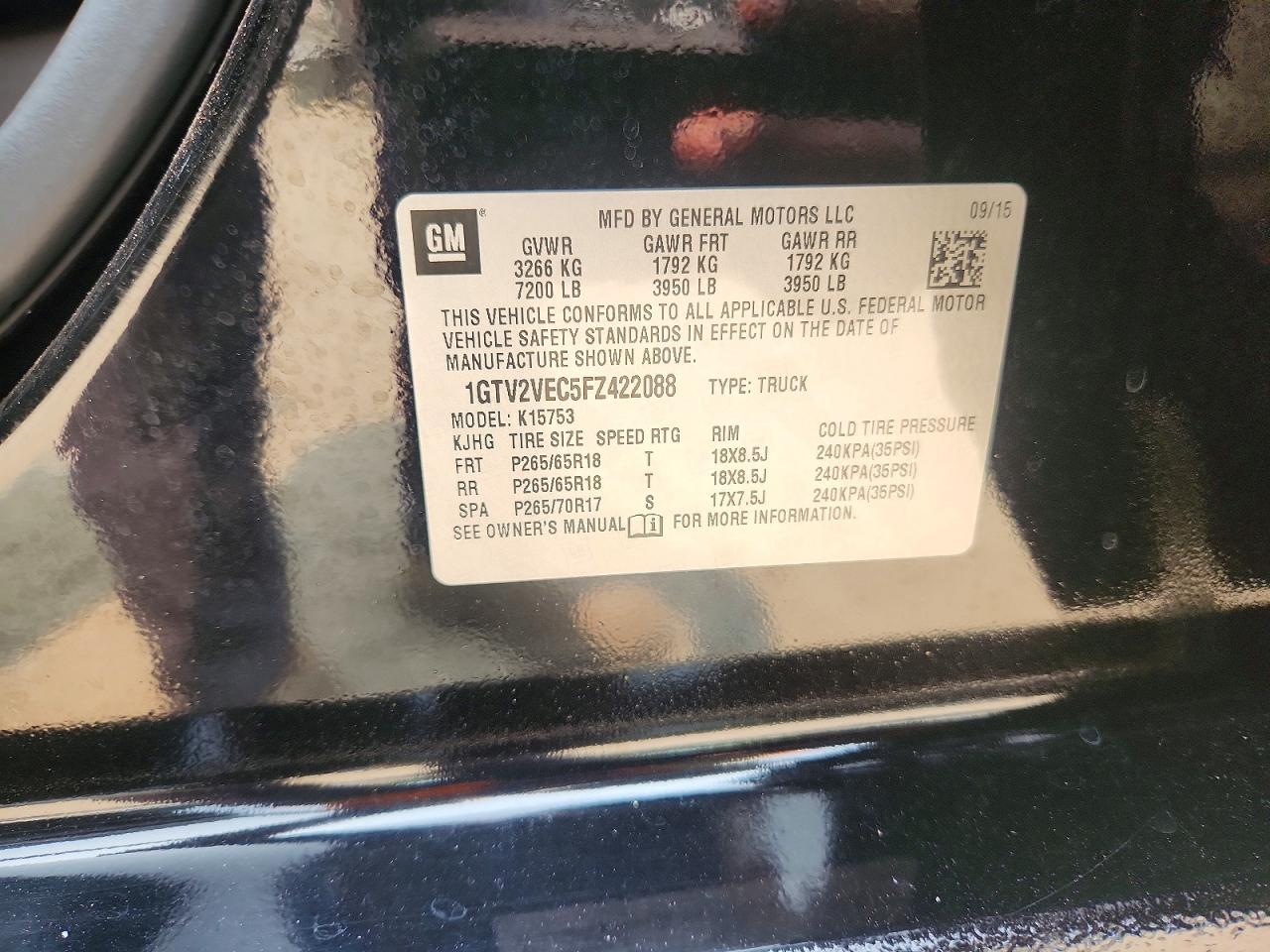 2015 Gmc Sierra K1500 Slt Black vin: 1GTV2VEC5FZ422088