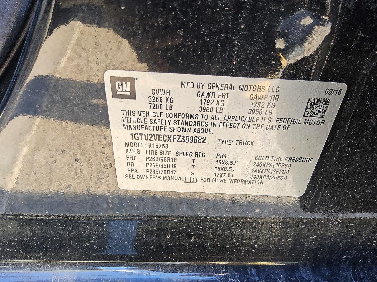 2015 Gmc Sierra K1500 Slt Black vin: 1GTV2VECXFZ399682