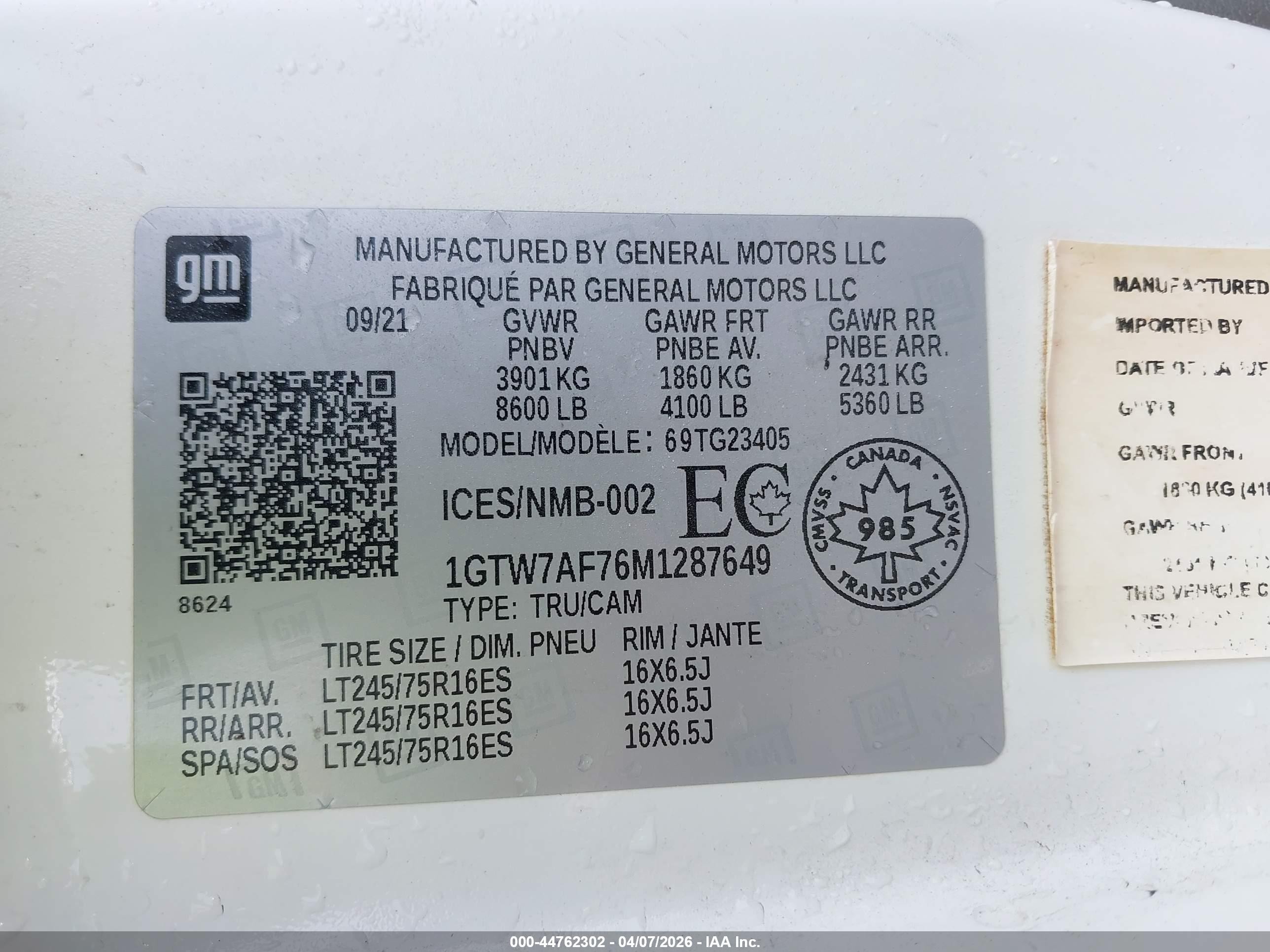 2021 Gmc Savana 2500 Work Van White vin: 1GTW7AF76M1287649