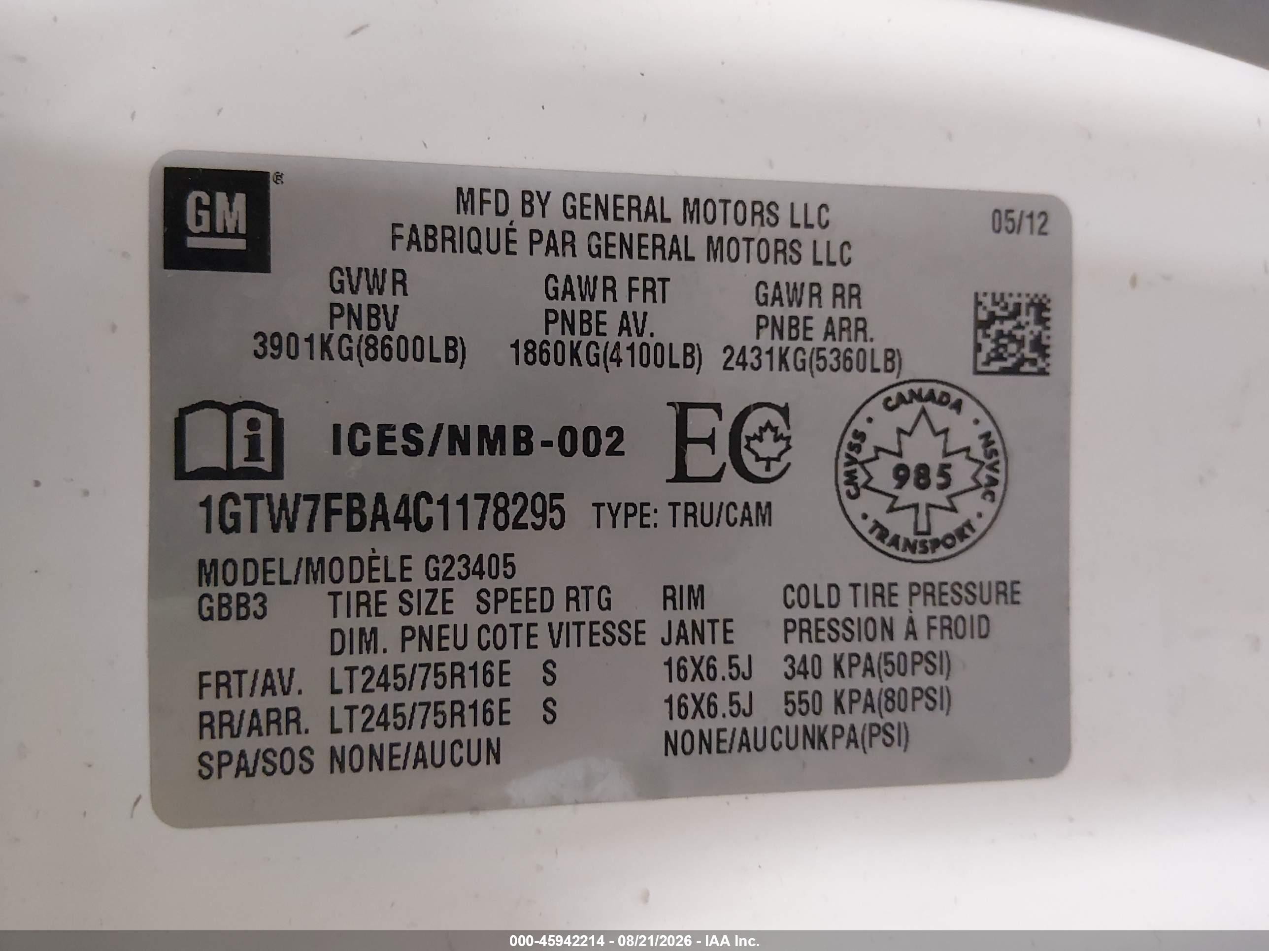 2012 Gmc Savana 2500 Work Van White vin: 1GTW7FBA4C1178295