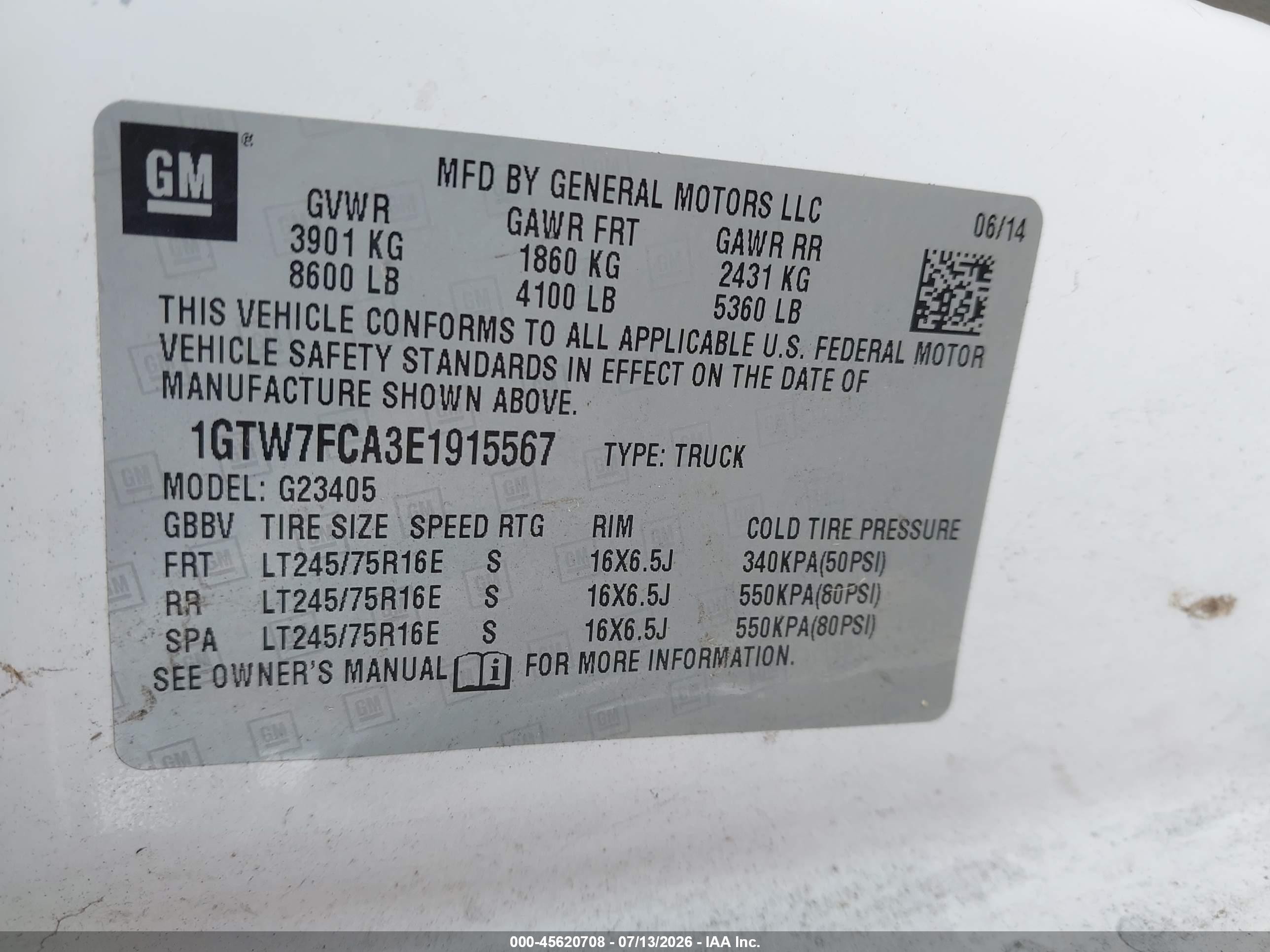 2014 Gmc Savana 2500 Work Van White vin: 1GTW7FCA3E1915567