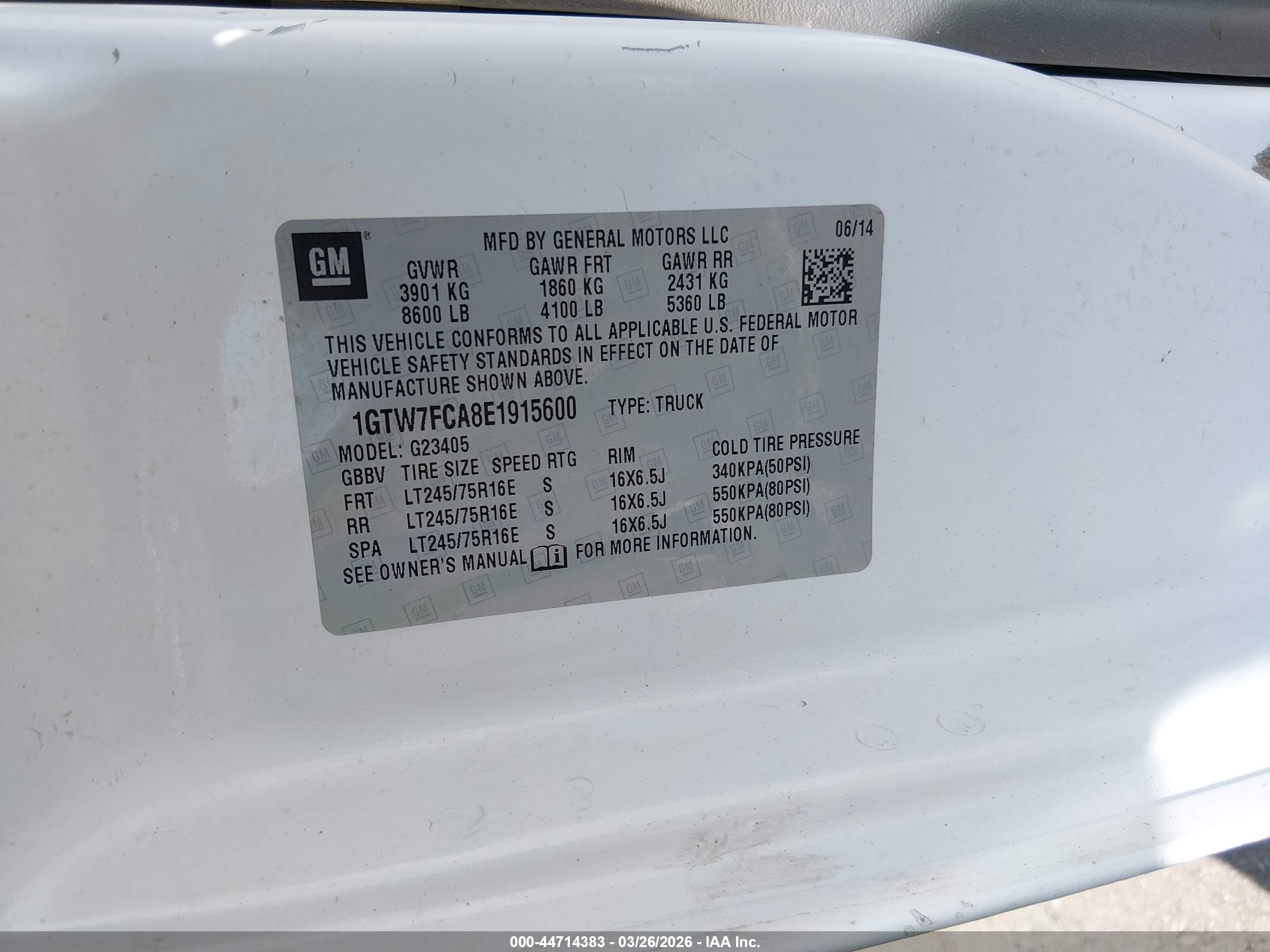 2014 Gmc Savana 2500 Work Van White vin: 1GTW7FCA8E1915600