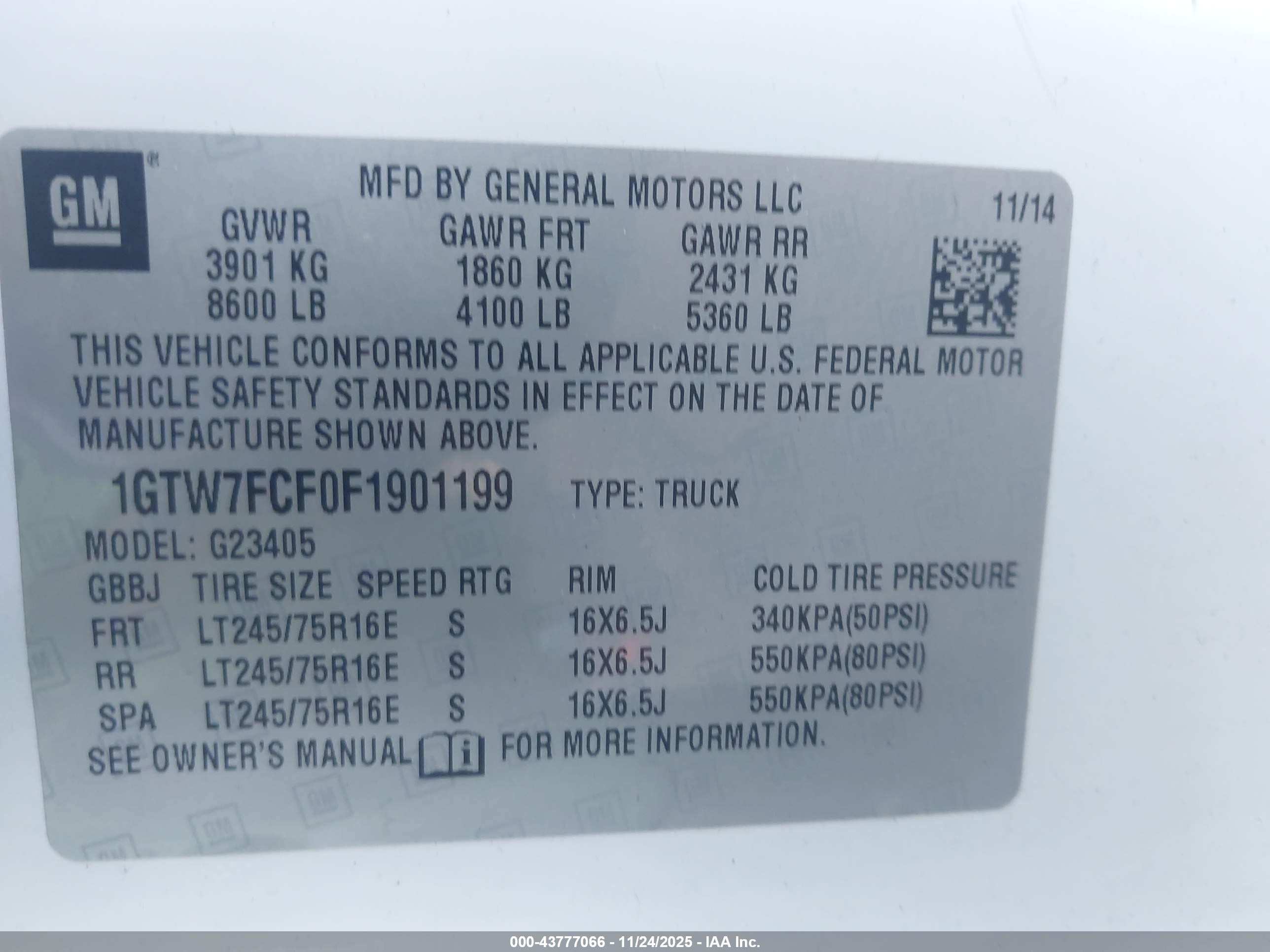 2015 Gmc Savana 2500 Work Van White vin: 1GTW7FCF0F1901199