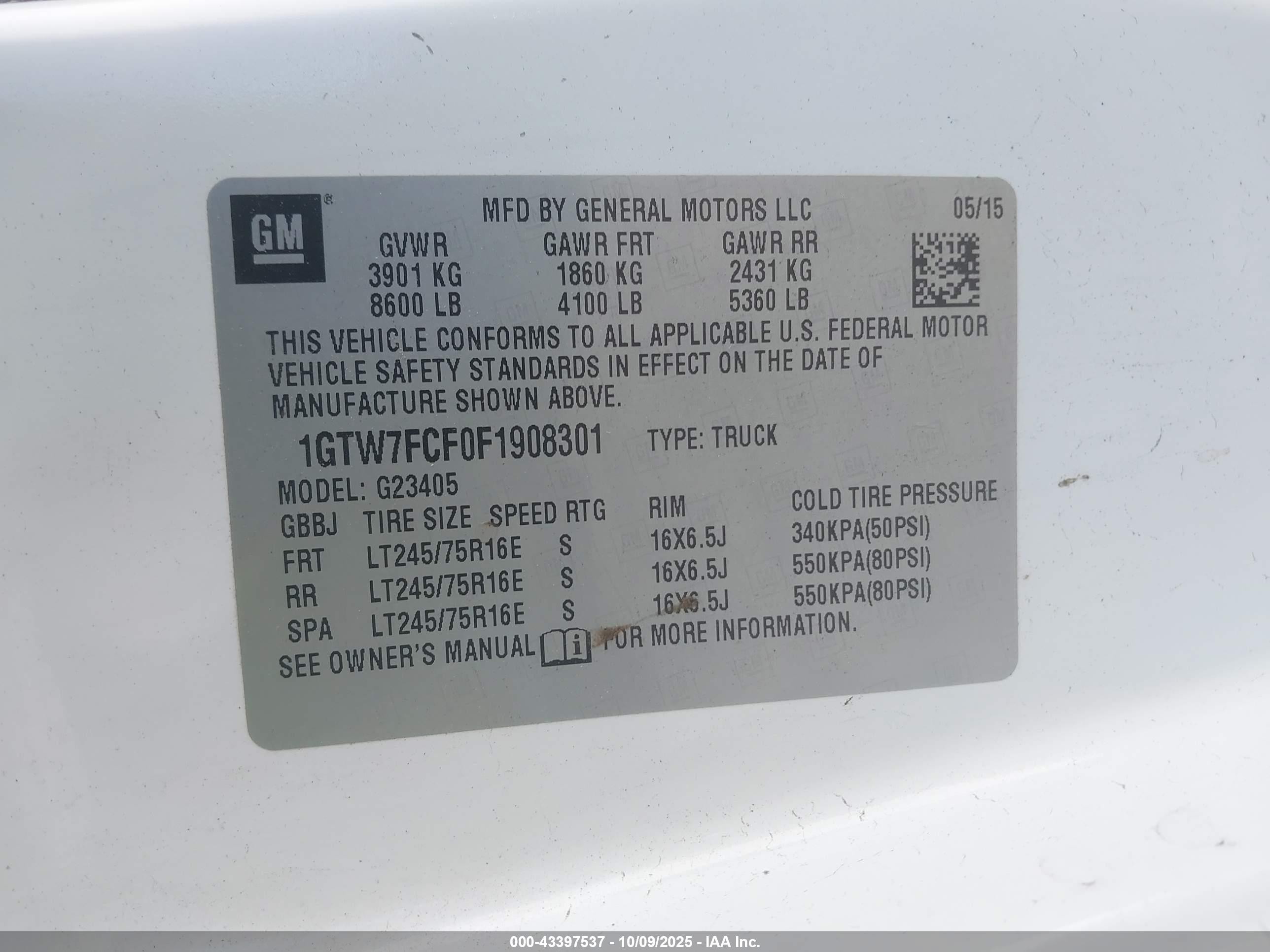 2015 Gmc Savana 2500 Work Van Белый vin: 1GTW7FCF0F1908301