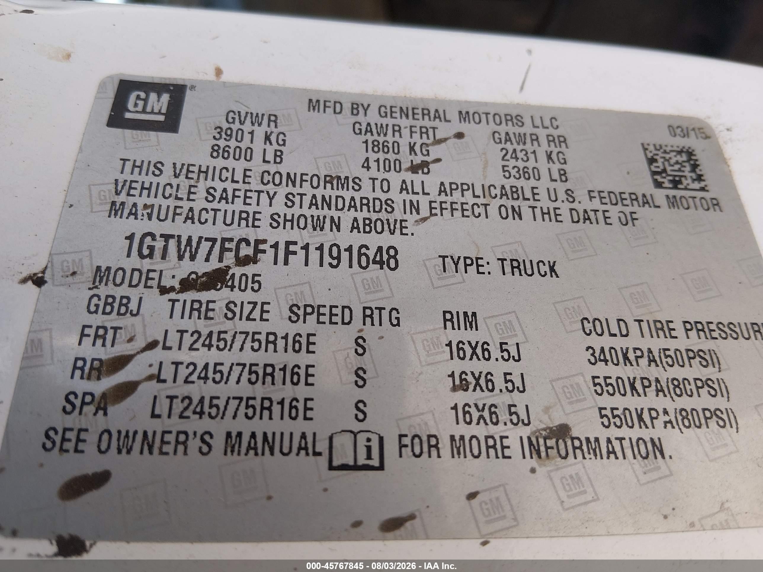 2015 Gmc Savana 2500 Work Van White vin: 1GTW7FCF1F1191648