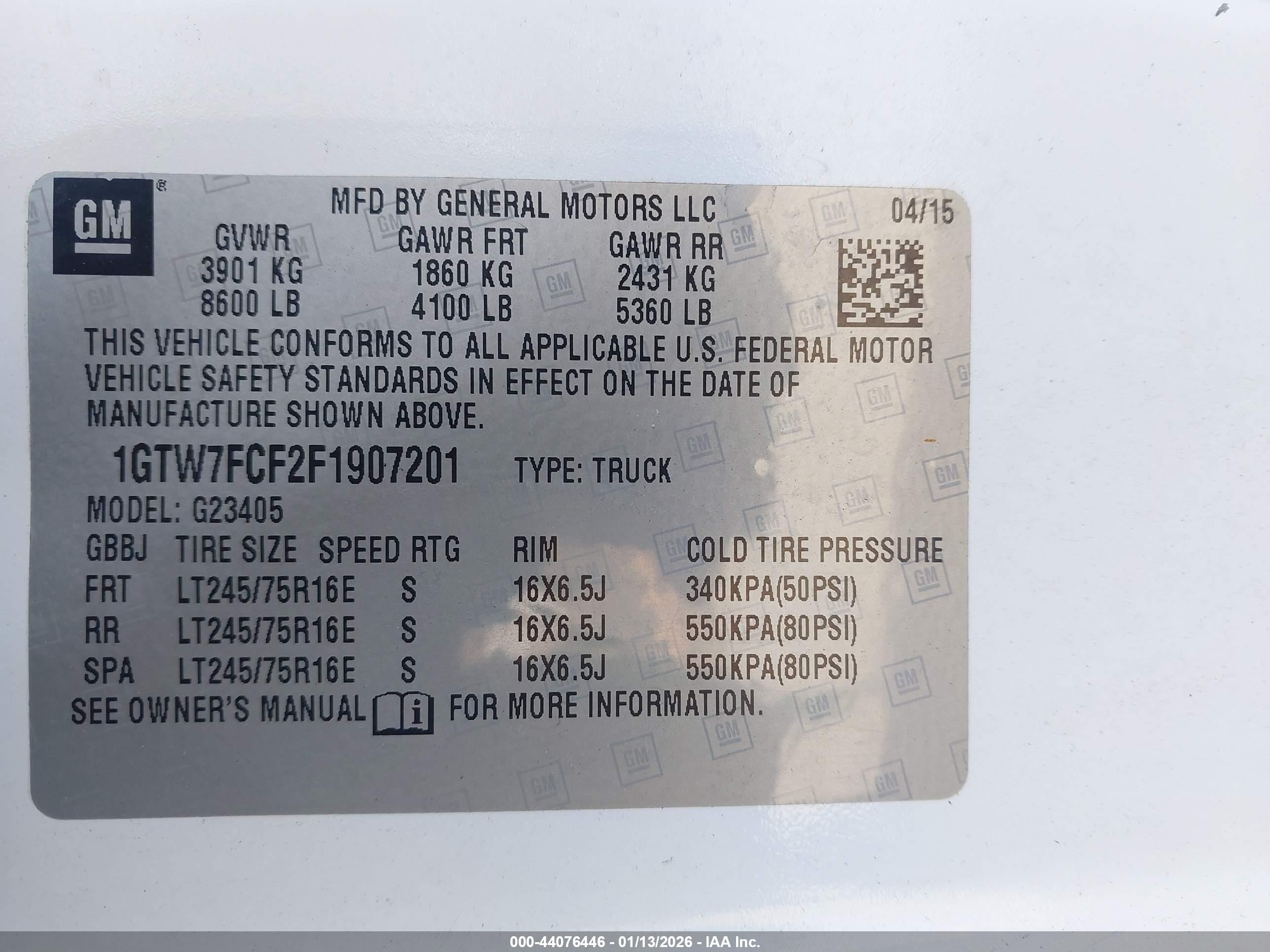 2015 Gmc Savana 2500 Work Van White vin: 1GTW7FCF2F1907201