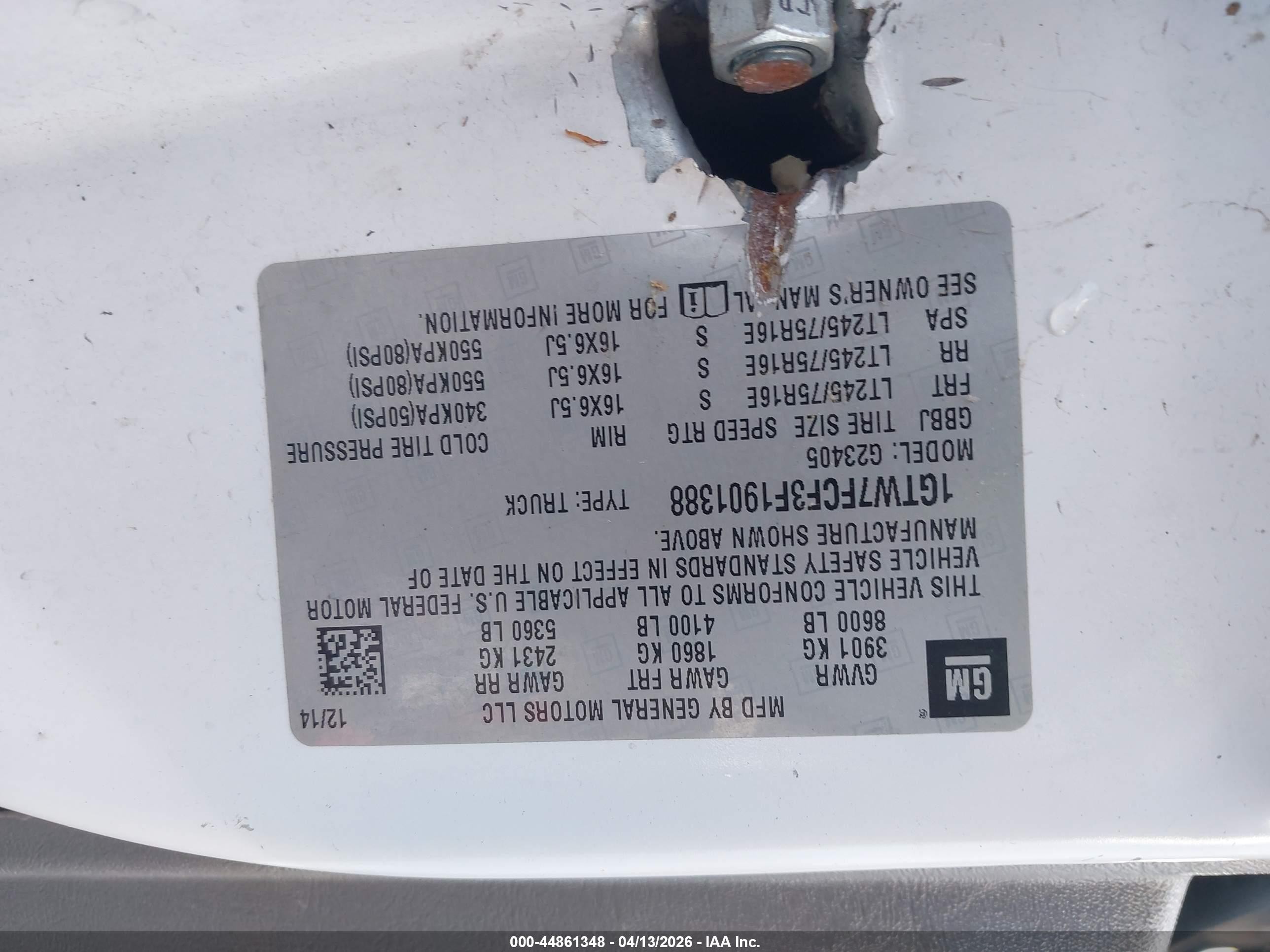 2015 Gmc Savana 2500 Work Van Белый vin: 1GTW7FCF3F1901388