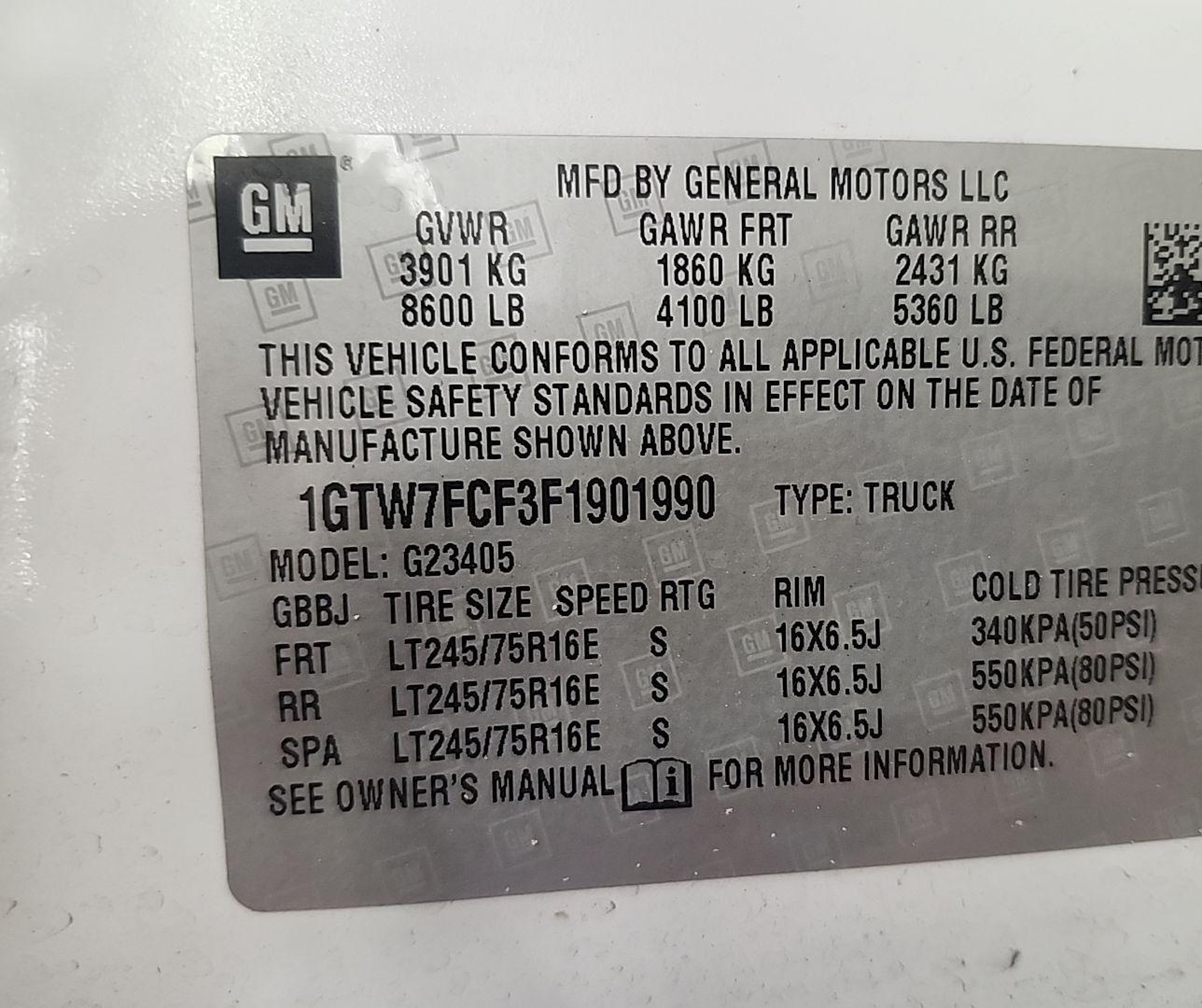 2015 Gmc Savana 2500 Work Van vin: 1GTW7FCF3F1901990