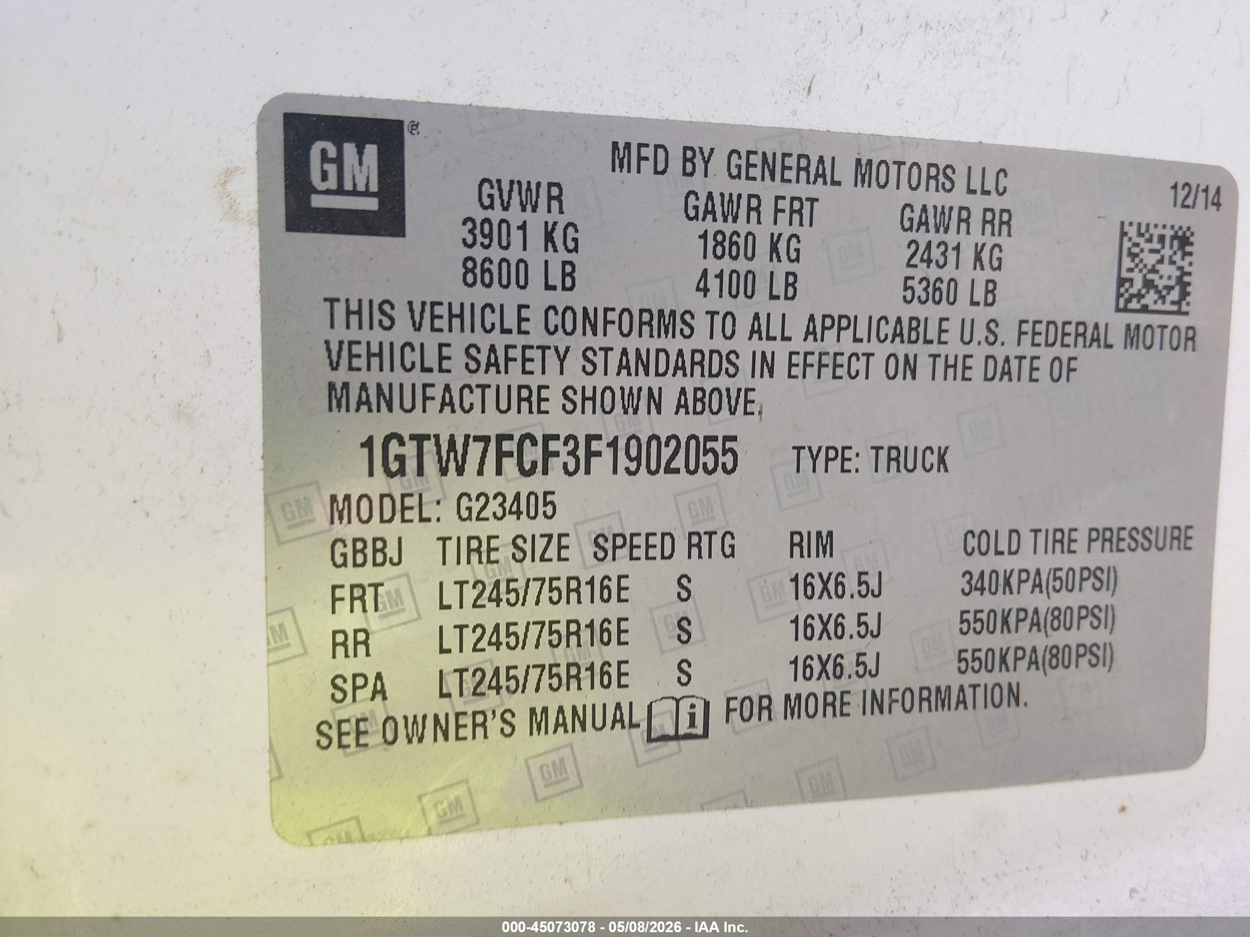 2015 Gmc Savana 2500 Work Van Белый vin: 1GTW7FCF3F1902055