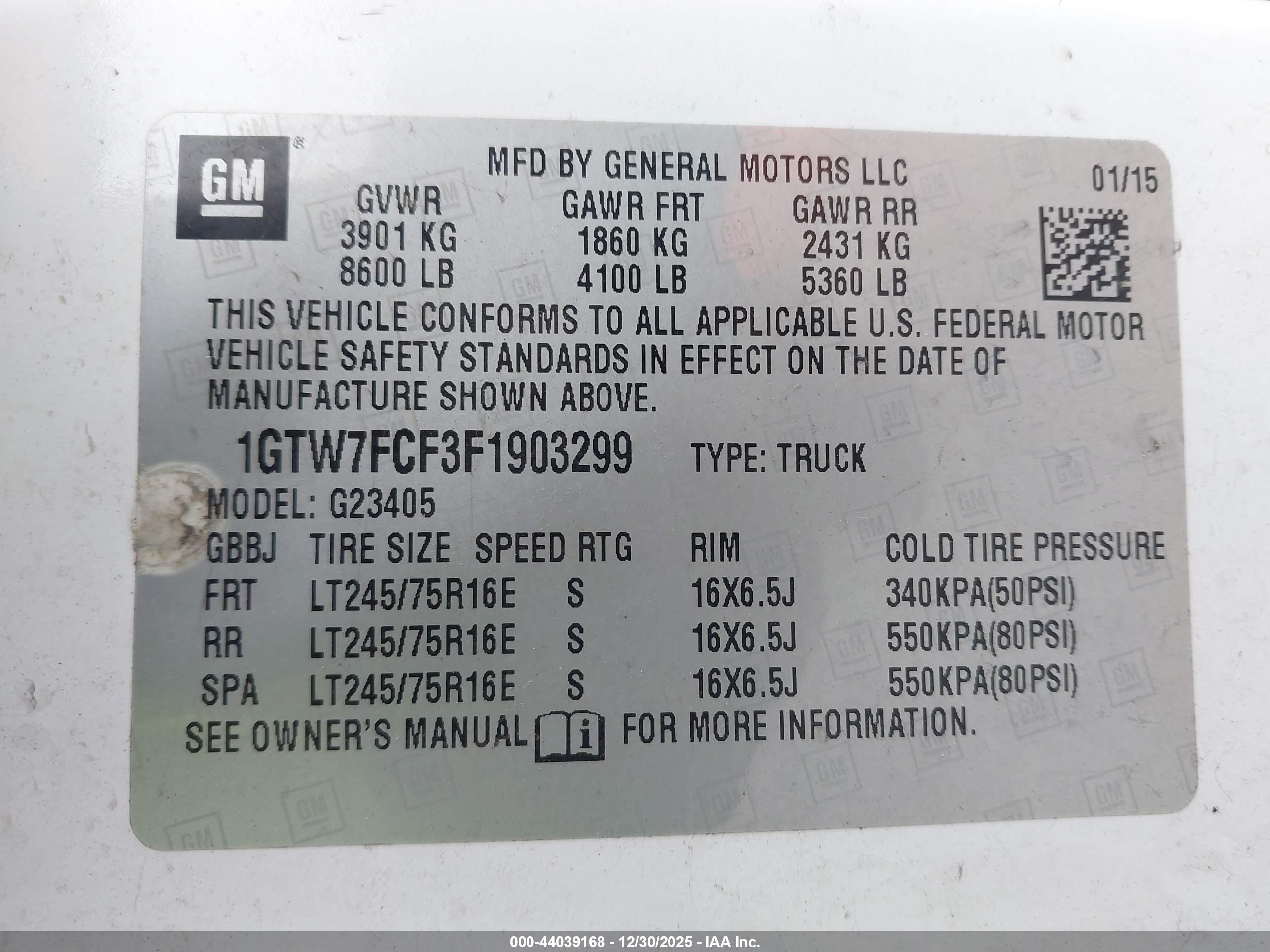 2015 Gmc Savana 2500 Work Van White vin: 1GTW7FCF3F1903299