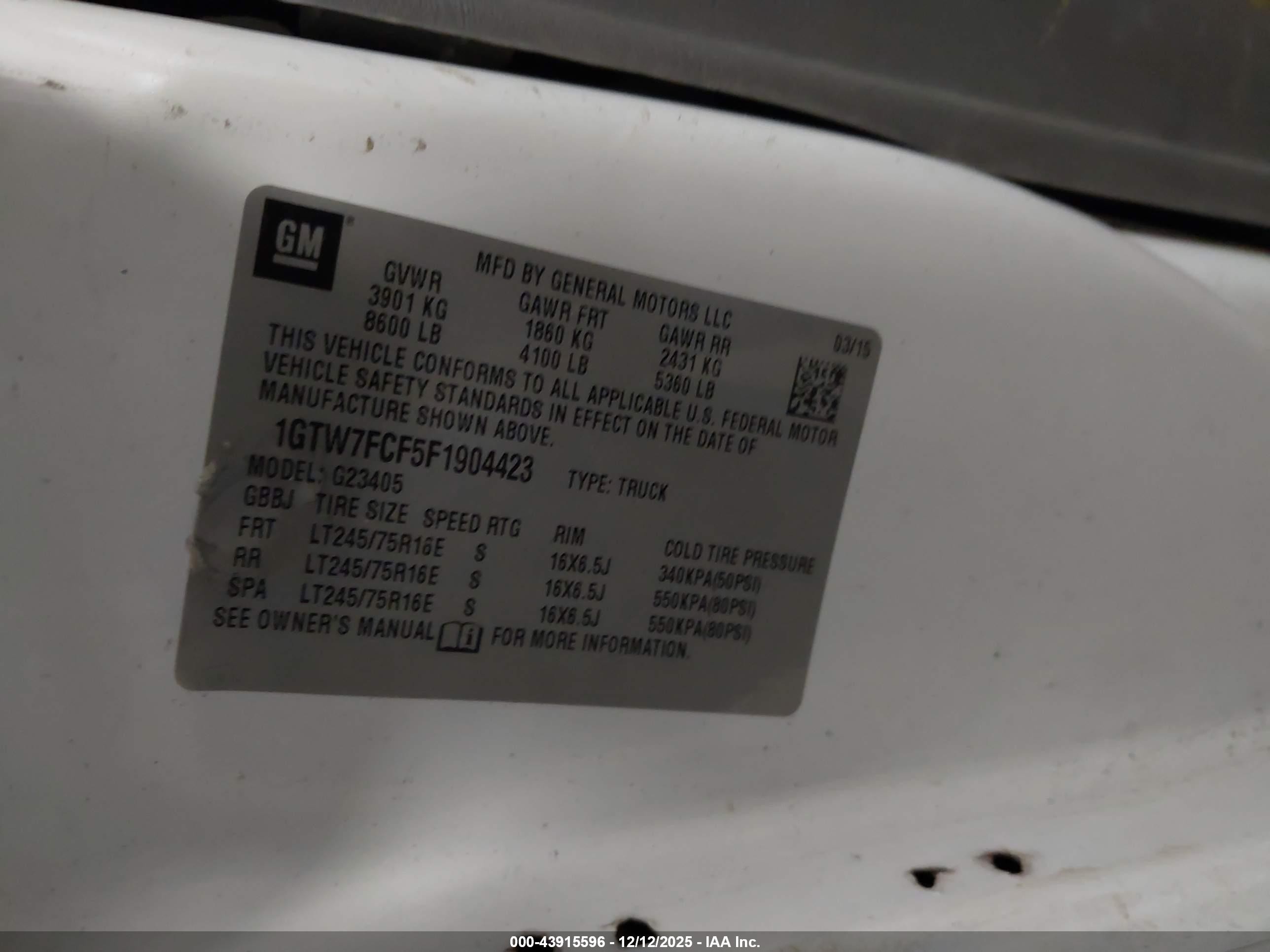 2015 Gmc Savana 2500 Work Van Белый vin: 1GTW7FCF5F1904423