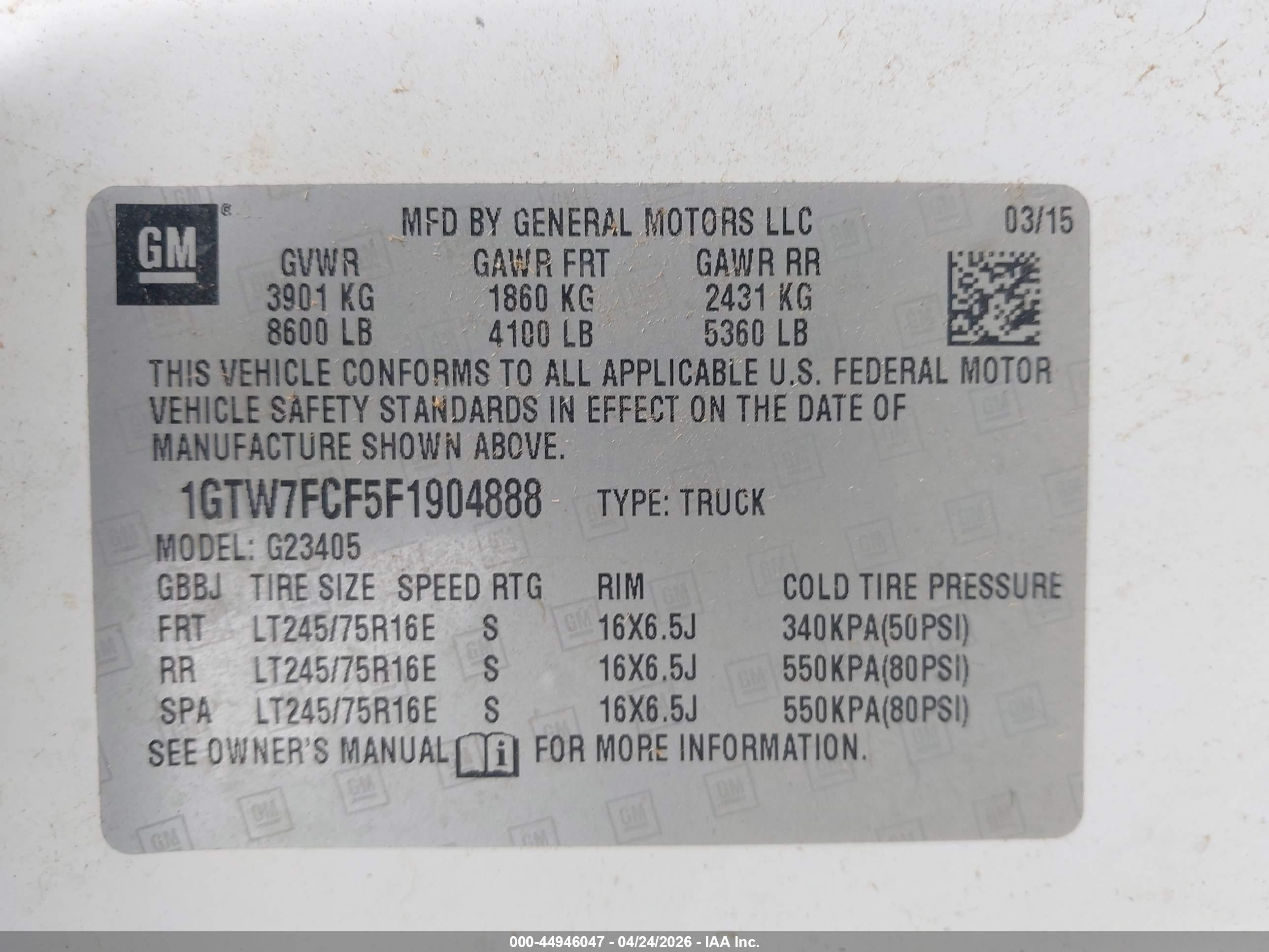 2015 Gmc Savana 2500 Work Van Белый vin: 1GTW7FCF5F1904888