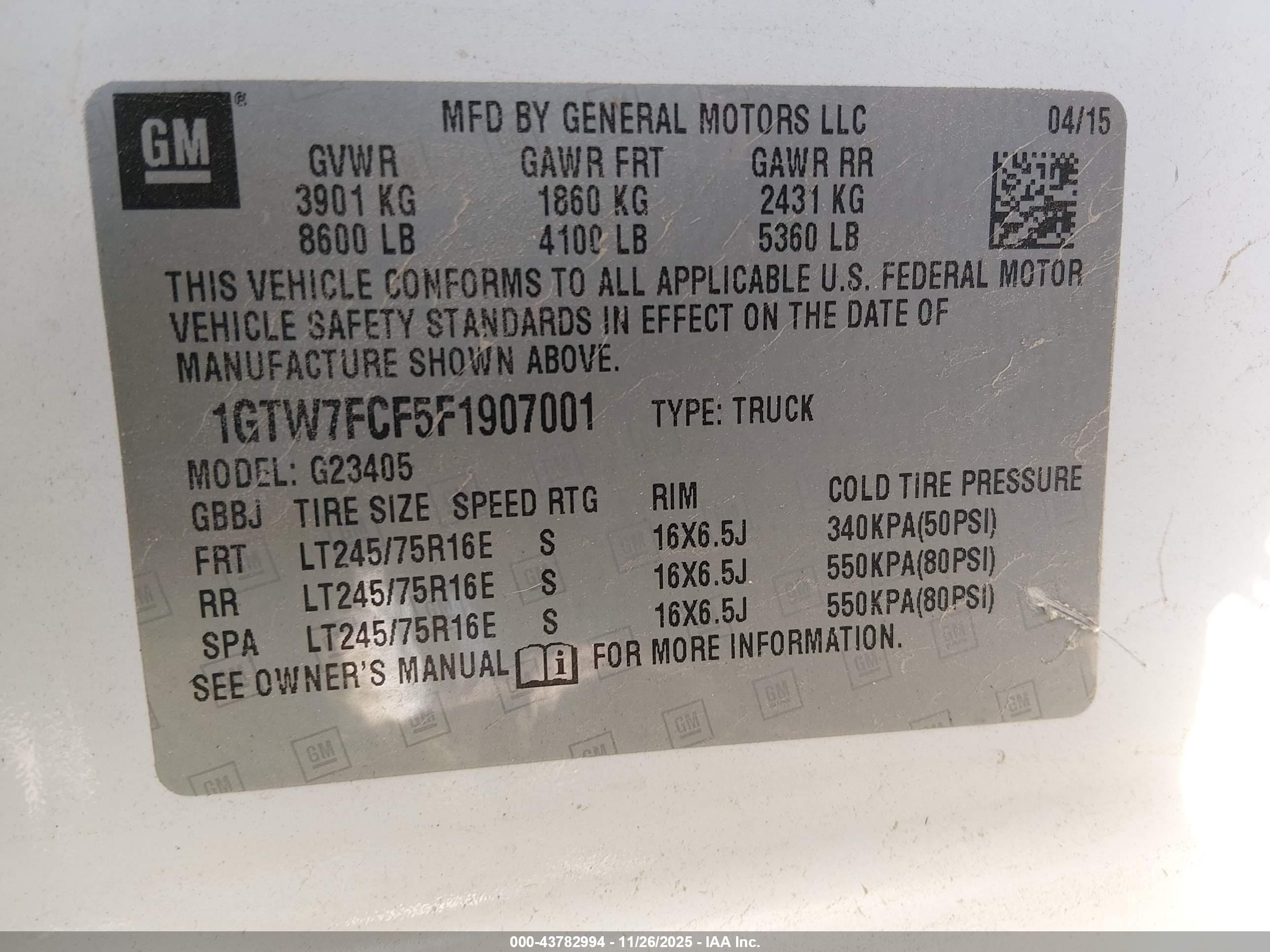 2015 Gmc Savana 2500 Work Van Белый vin: 1GTW7FCF5F1907001