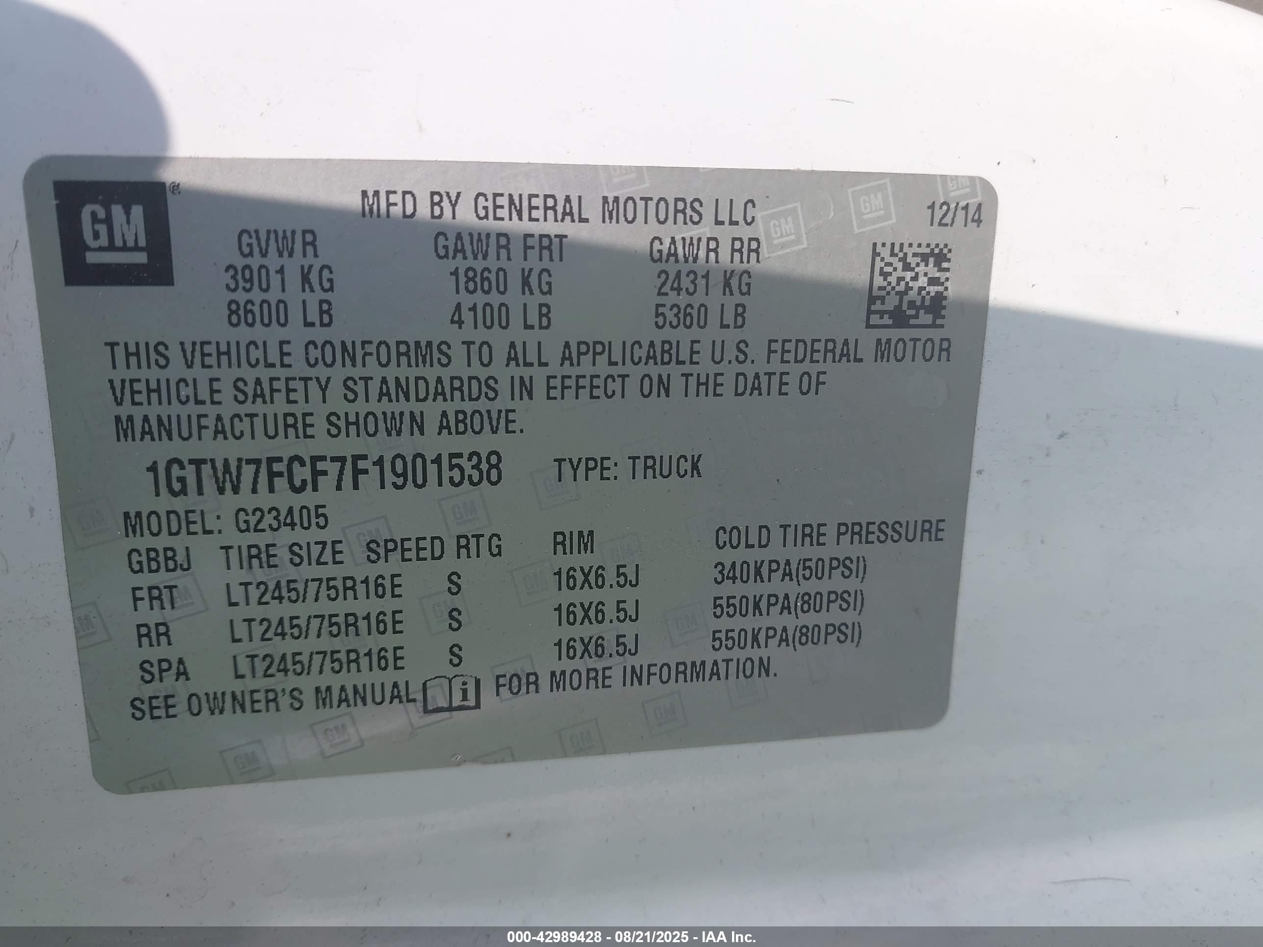 2015 Gmc Savana 2500 Work Van Белый vin: 1GTW7FCF7F1901538