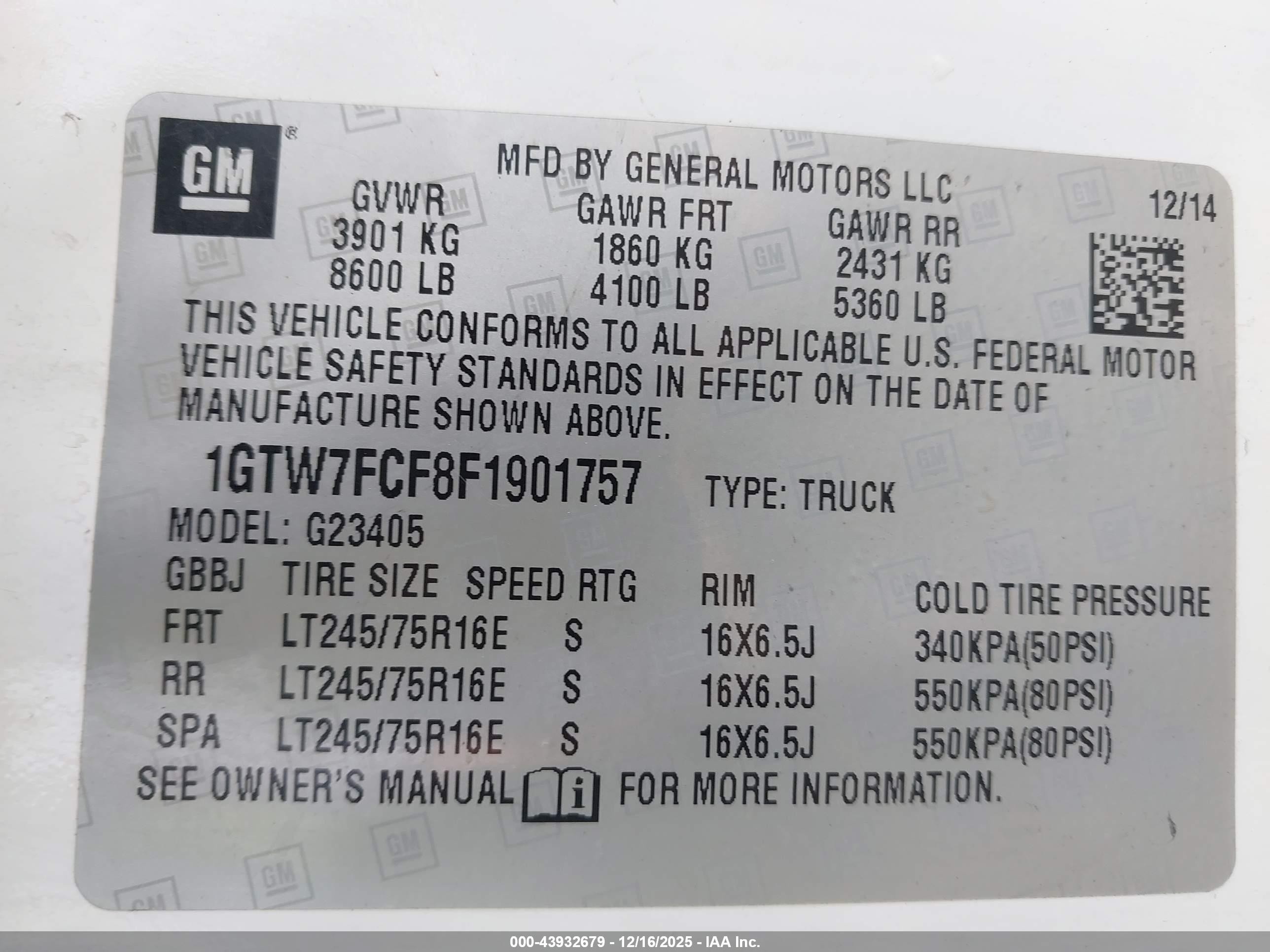 2015 Gmc Savana 2500 Work Van White vin: 1GTW7FCF8F1901757