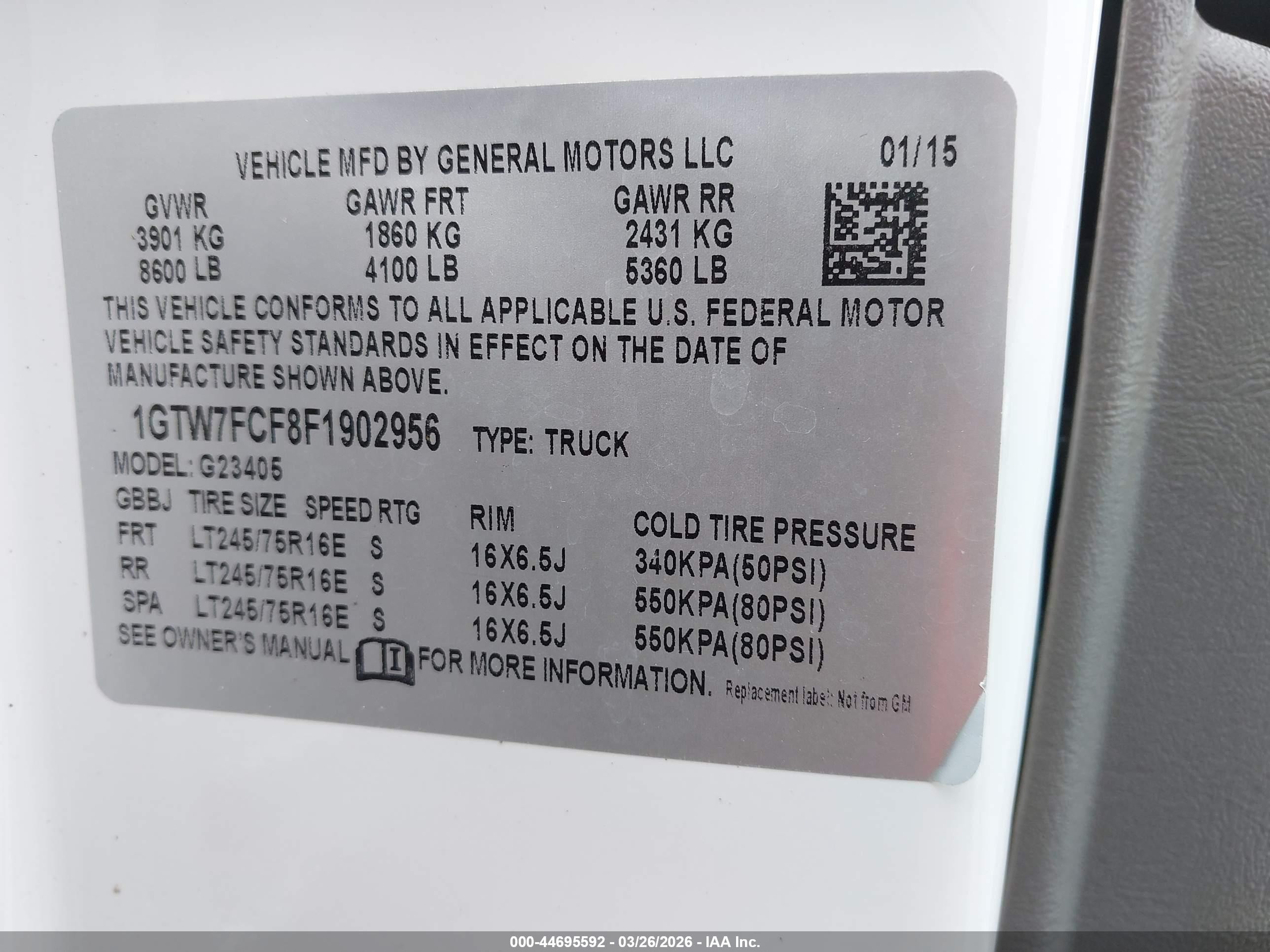 2015 Gmc Savana 2500 Work Van White vin: 1GTW7FCF8F1902956