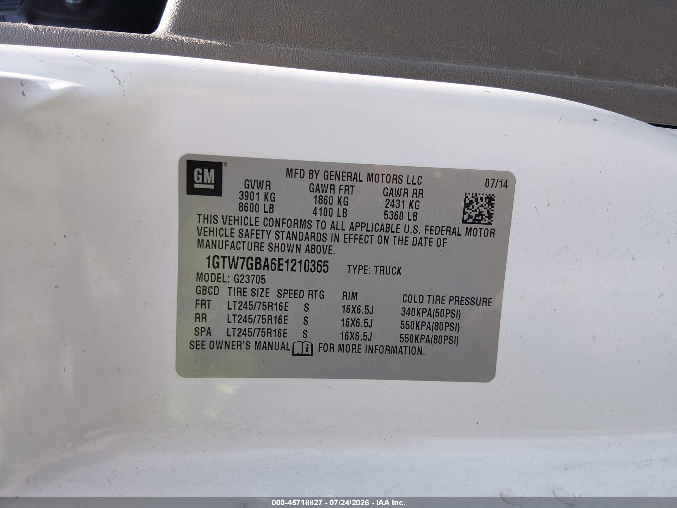 2014 Gmc Savana 2500 Work Van White vin: 1GTW7GBA6E1210365