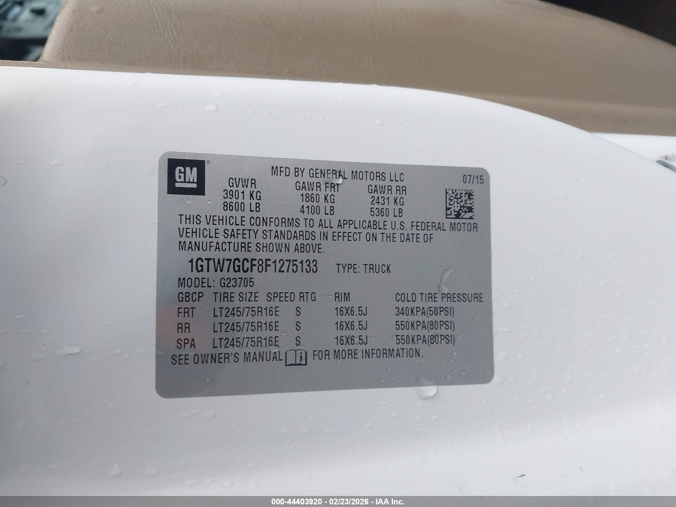 2015 Gmc Savana 2500 Work Van White vin: 1GTW7GCF8F1275133