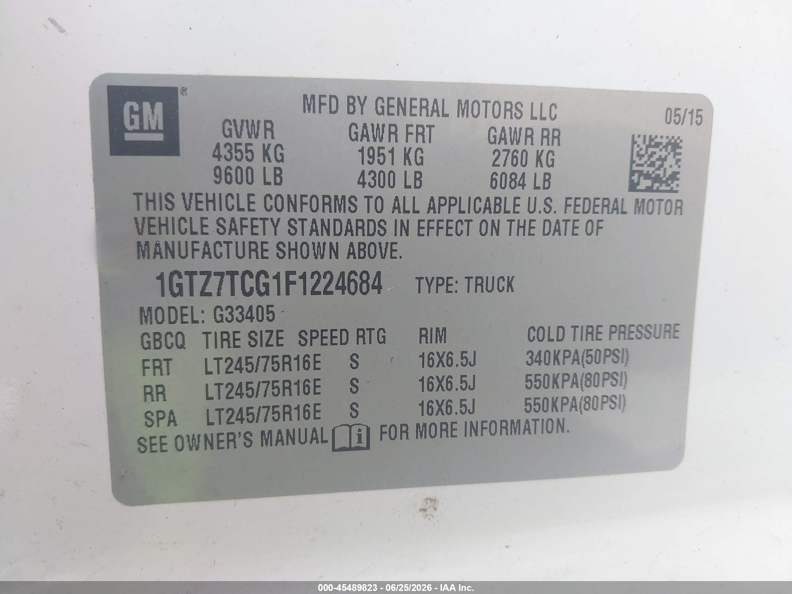 2015 Gmc Savana 3500 Work Van White vin: 1GTZ7TCG1F1224684