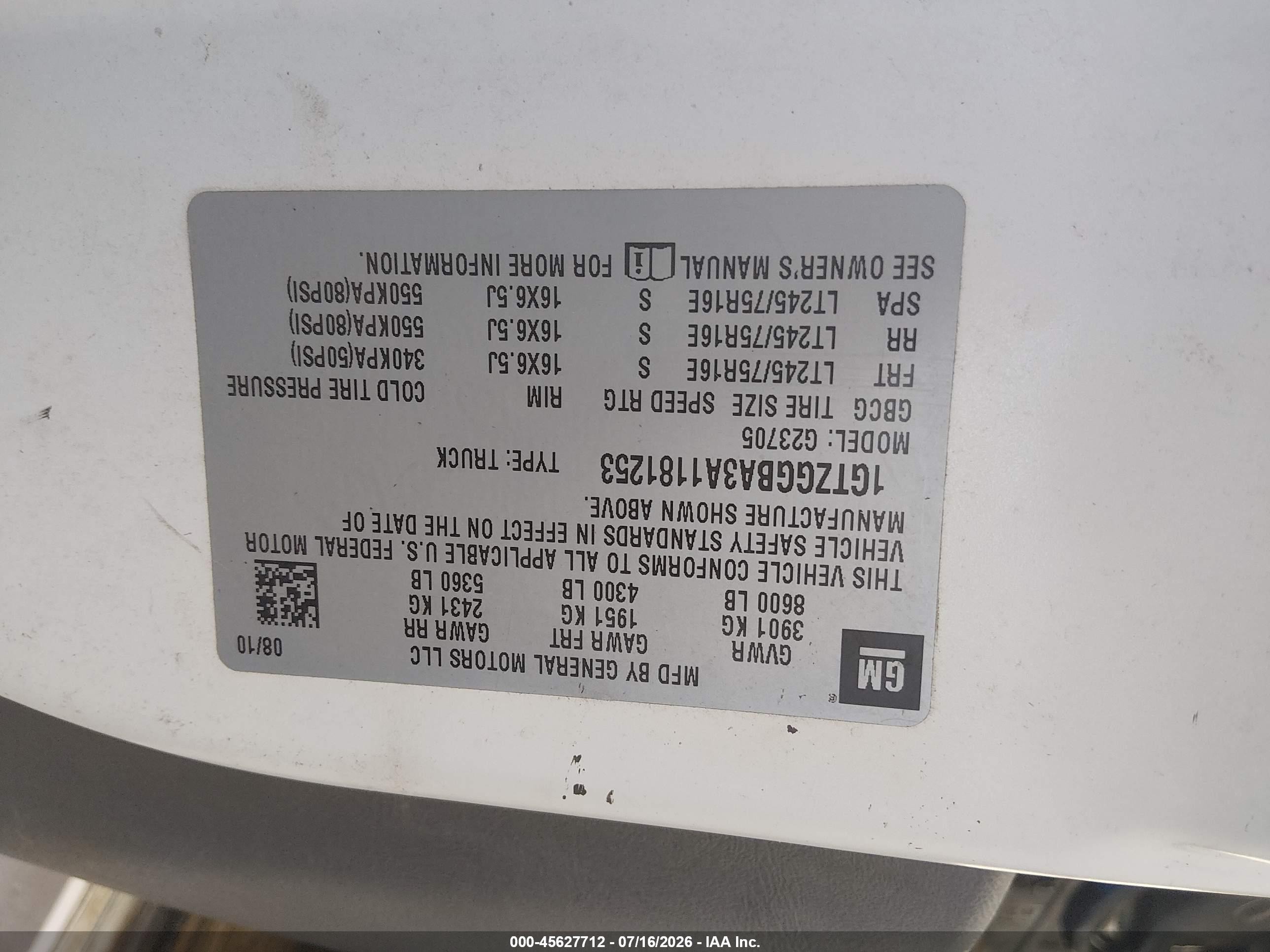 2010 Gmc Savana 2500 Work Van White vin: 1GTZGGBA3A1181253