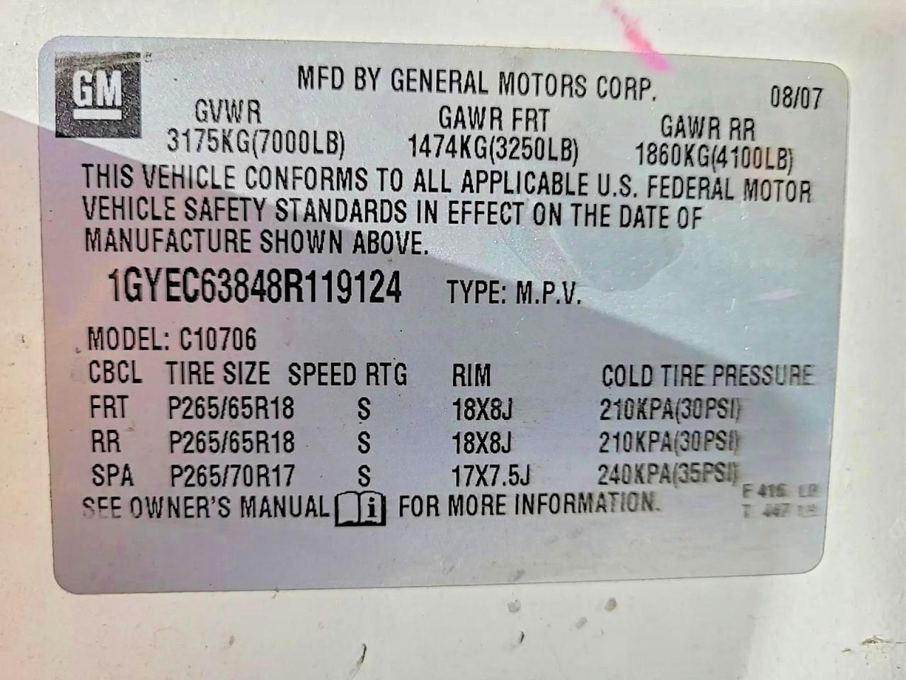 2008 Cadillac Escalade Luxury Pink vin: 1GYEC63848R119124