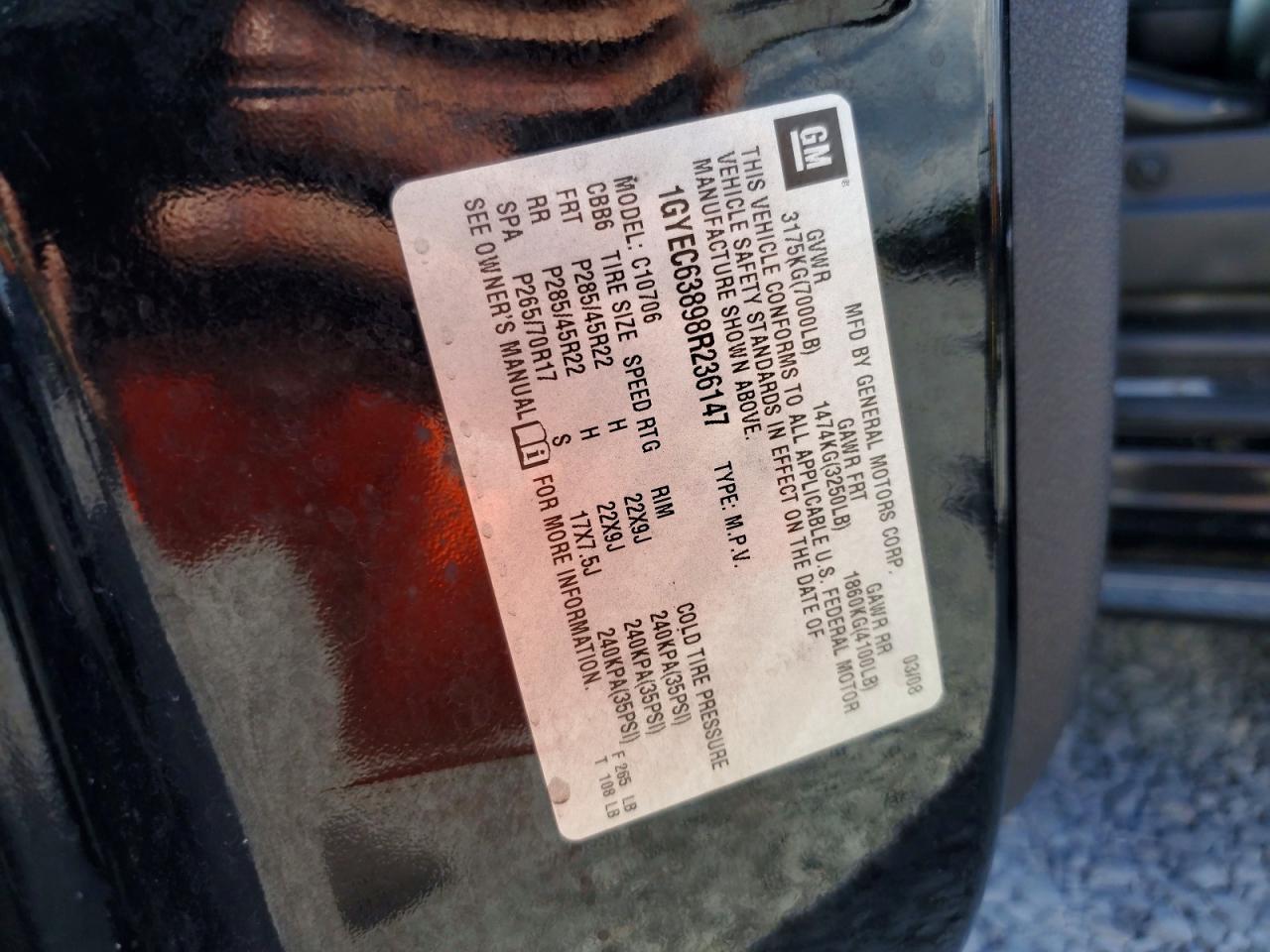 2008 Cadillac Escalade Luxury Black vin: 1GYEC63898R236147